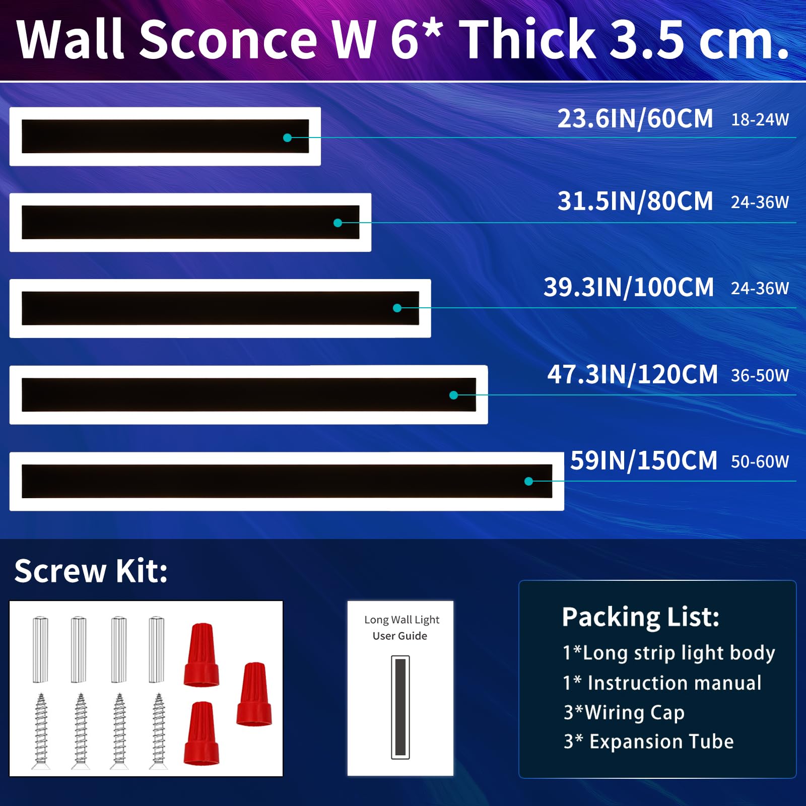 Mikeru 2pack Long Outdoor Wall Light, Modern 100 cm RGB 7 Color Wall Sconce, Dimmable IP65 Rainproof Acrylic Outside Light - Image 2