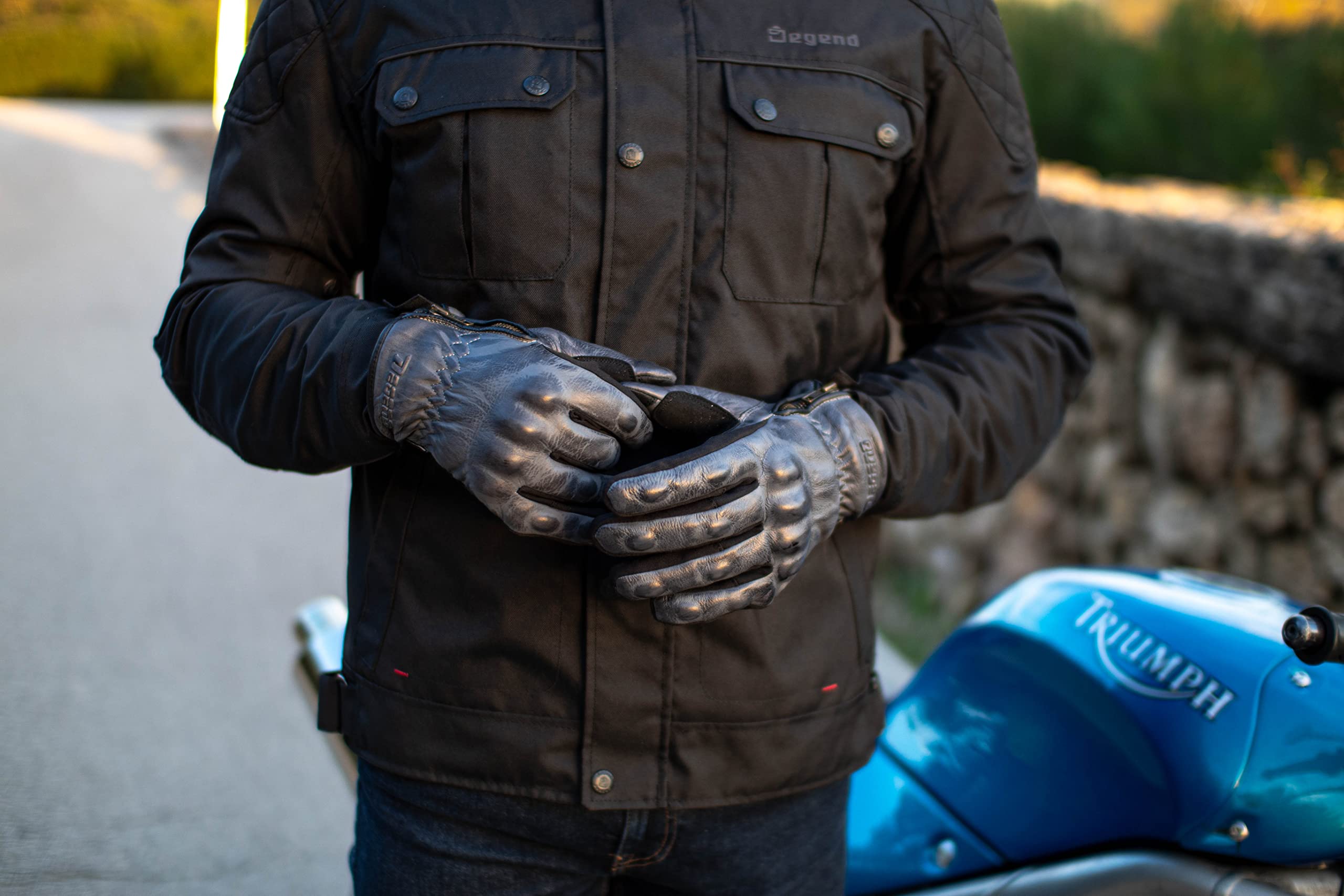 Indus Blue | Moto Rękawice Skórzane Zimowe Wiatrówki Wodoodporne 100% Kozie Skóra Ochronna Kostki i Palce | TPU i Podszewka Zima 3M Thinsulate | homologacja CE - Akcesoria Moto XXS