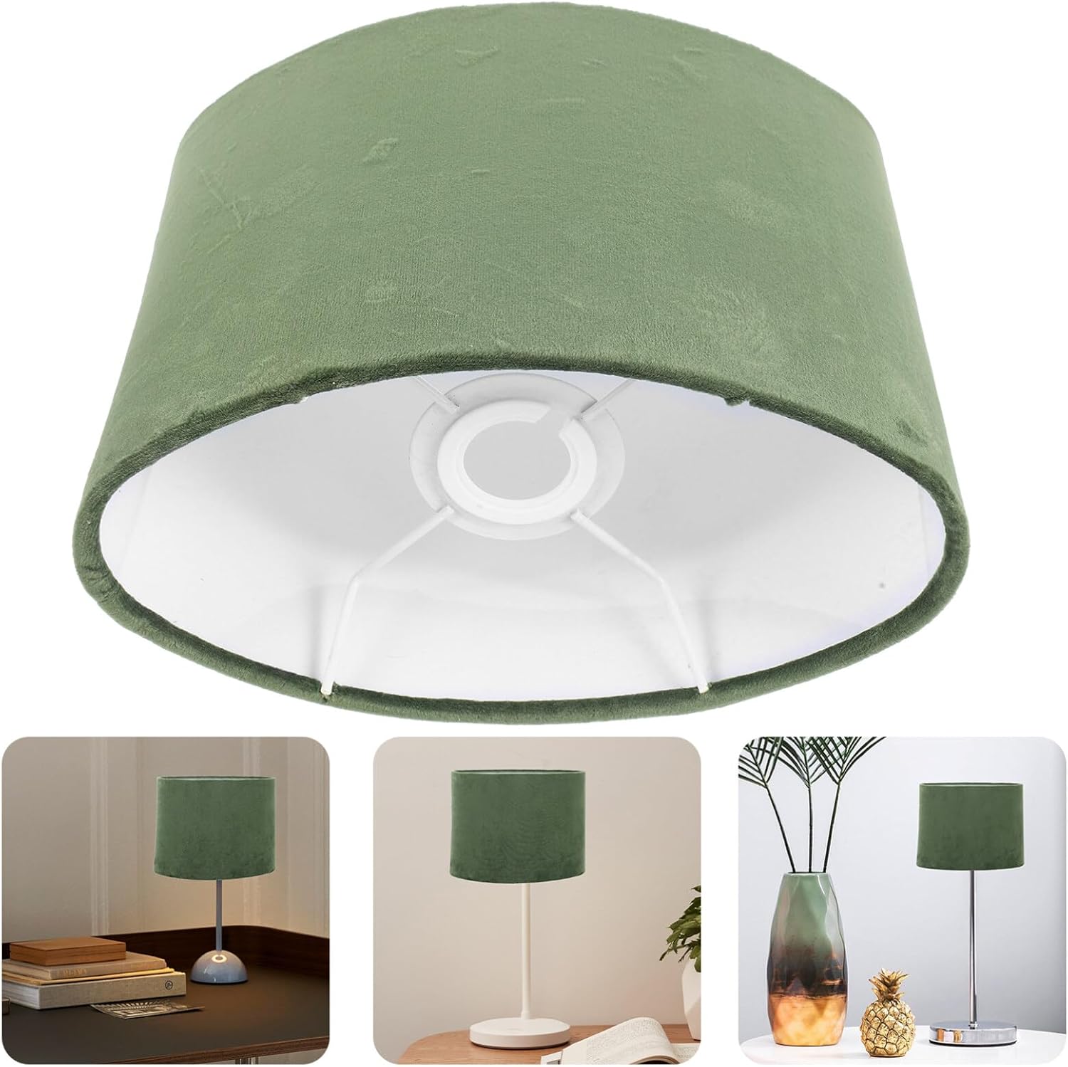 Oval Lamp Shade Velvet Fabric Lamp Shade Chandelier Lampshade Clip On Replacement Light Cover for Floor Light Table Lamp Green