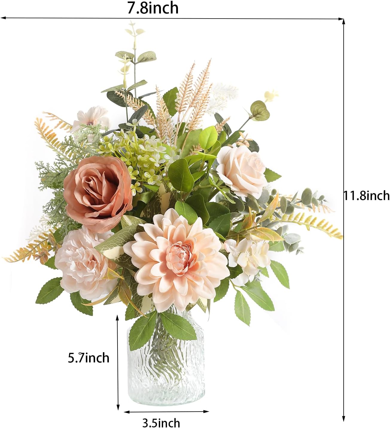 Serra Flora Faux Flowers with Vase,Artificial Silk Roses in Vase,Table Centerpieces for Dining Room, Silk Flower Arrangements for Home, Living Room Bathroom Plant Decor, Centerpiece Table Decorations