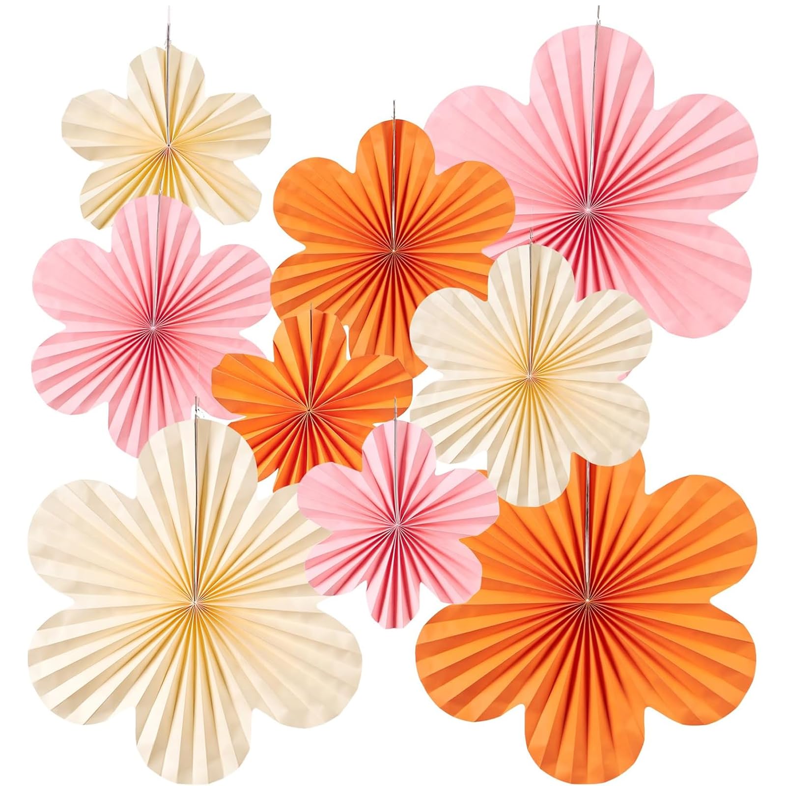 9 Pcs Paper Flowers and Fan Decorations, Hanging for Birthdays, Weddings, Garden Party, Events Accessories