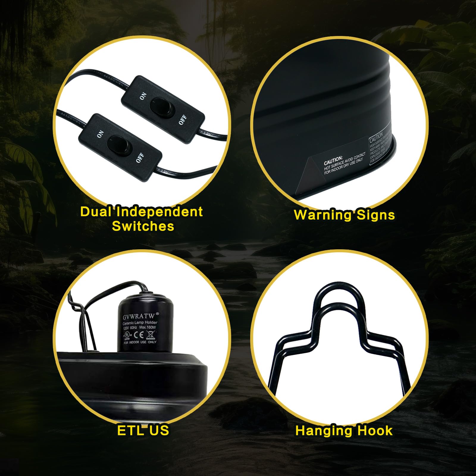 GVWRATW Reptile lamp, Maximum 160W Each Reptile hot lamp Comes with a Separate Switch, Suitable for Lizards, Turtles, Snakes, and Amphibians. - image 4