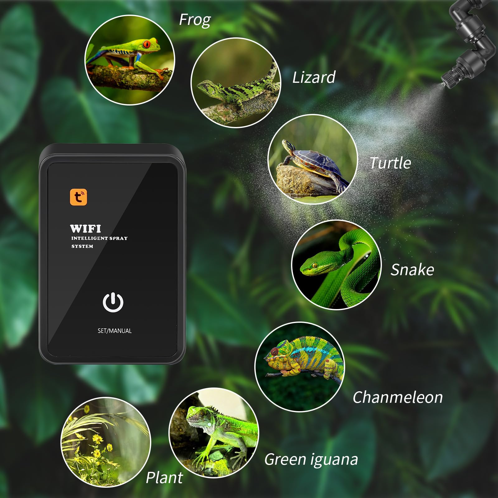Humidificador de Reptiles, Glovios Nebulizador de Reptiles con Boquillas de Cabezal Ajustable de 360°, Nebulizador Reptiles para Anfibios Reptiles Plantas Flores