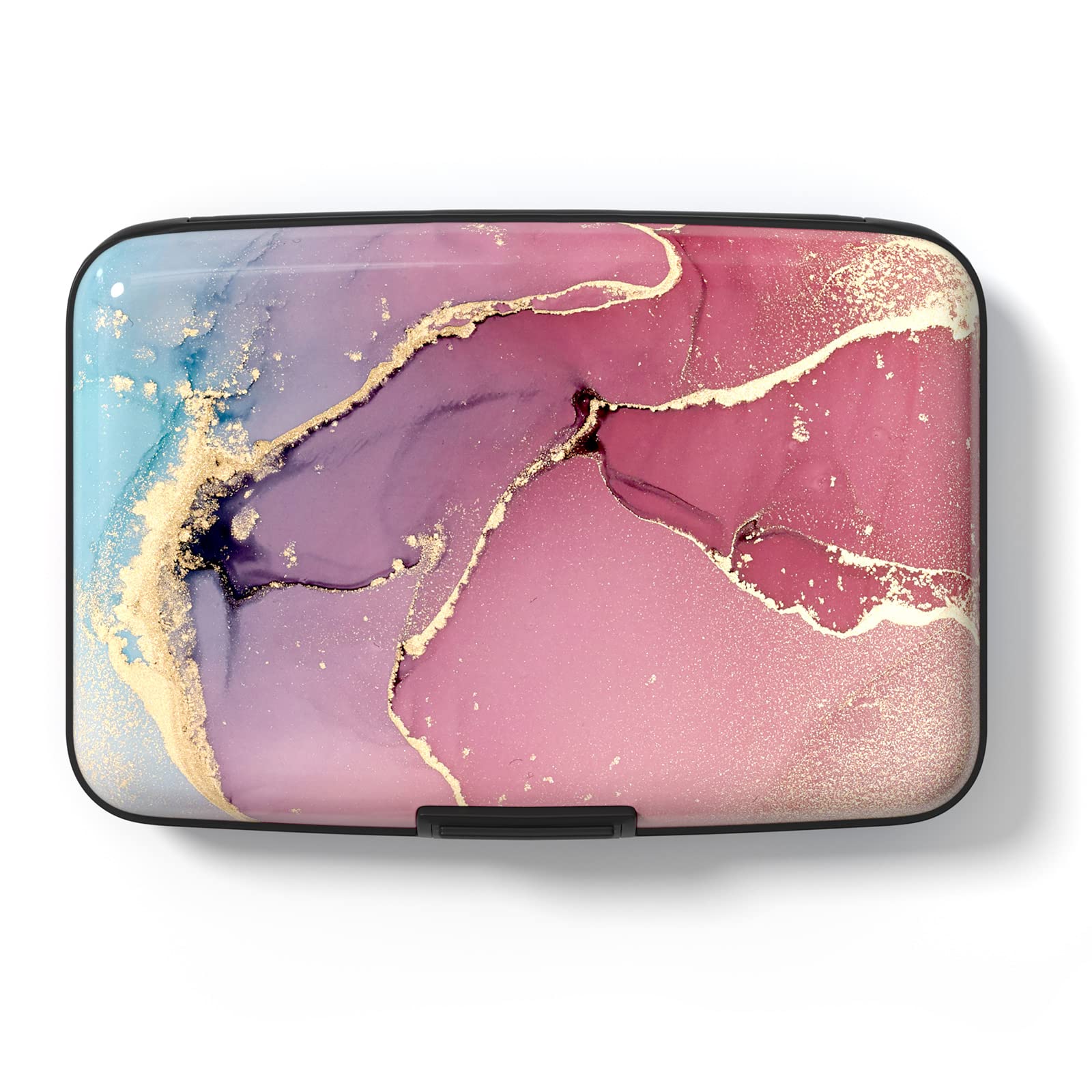 Hsxnam Credit Card Holder, Small RFID Metal Credit Cards Wallet Cute Business Card Holder Pocket ID Case for Women Men, Red Purple Marble, Red Purple Marble, Modern — image 1