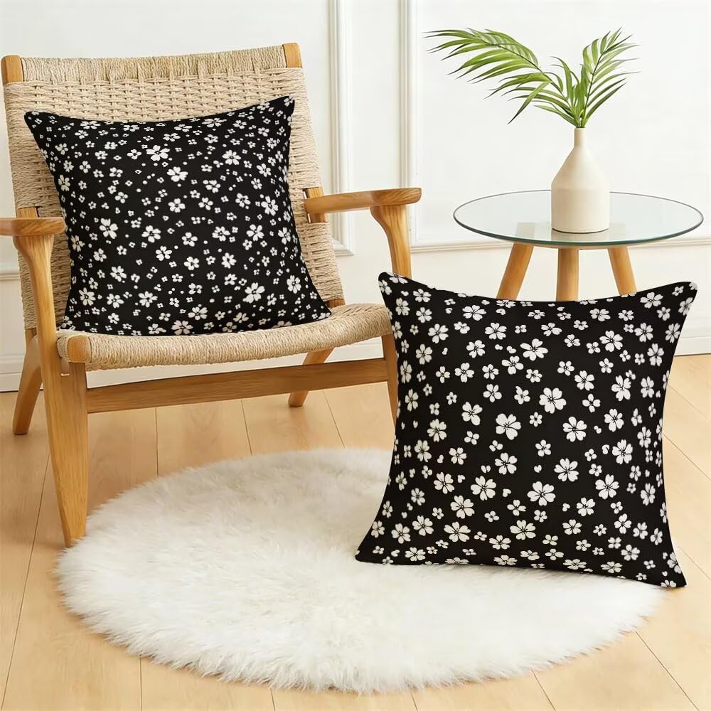Federe Cuscini da Esterno Impermeabili 65x65 Bianco e Nero Copri Cuscini per Divano Floreale Federa Cuscino Primavera Decorativi Copricuscini per Divano Giardino Patio Soggiorno Set di 2 (IU143)