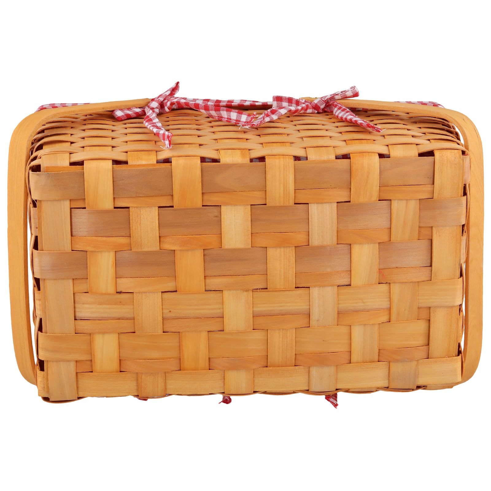 Cesta de picnic hecha a mano de madera, 34 x 21 x 16 cm, cesta de regalo trenzada con forro de tela, color marrón miel