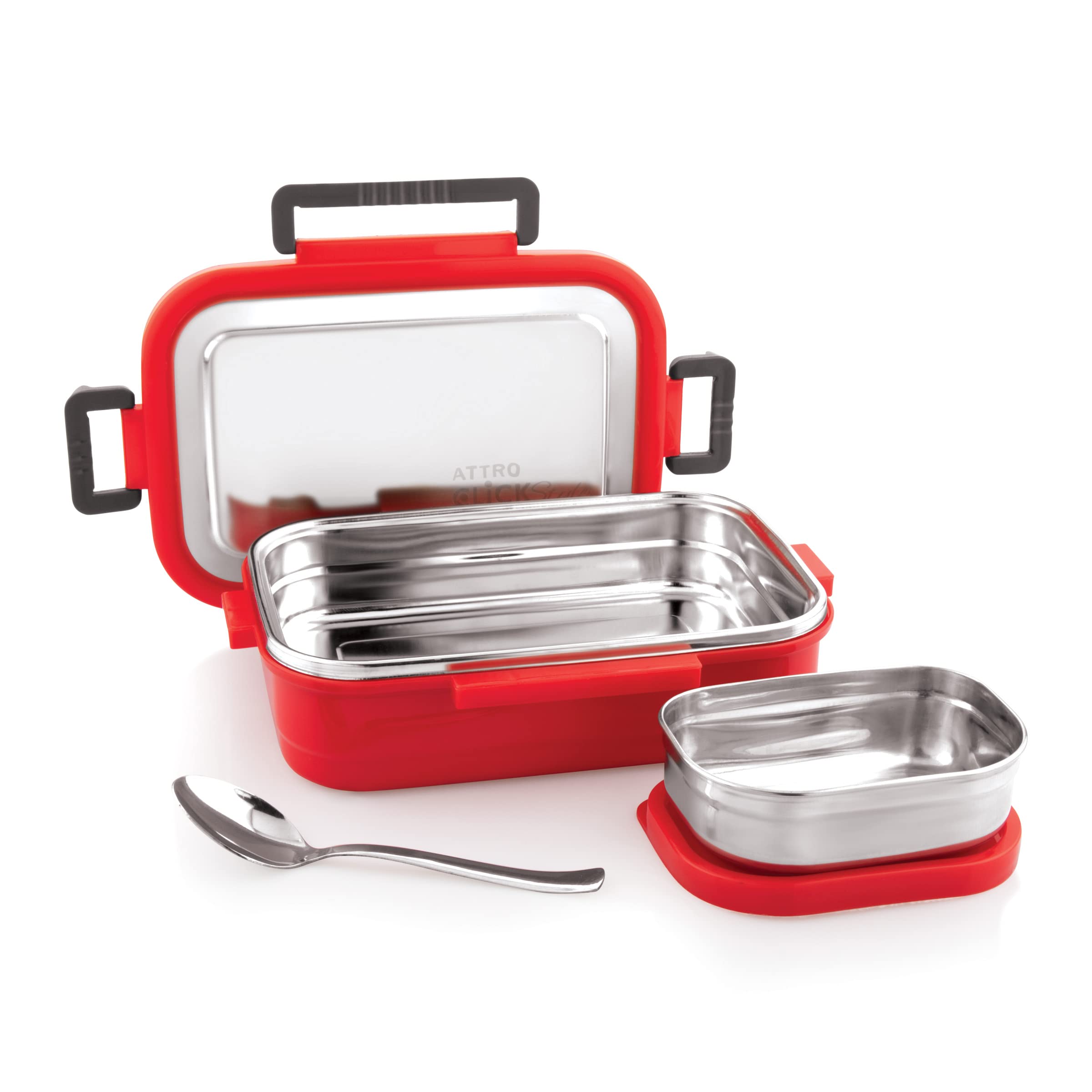 Attro Click Style Stainless Steel Insulated Airtight Leak-Proof Lunch Box for Office, School, Picnic, 800 Ml- Red