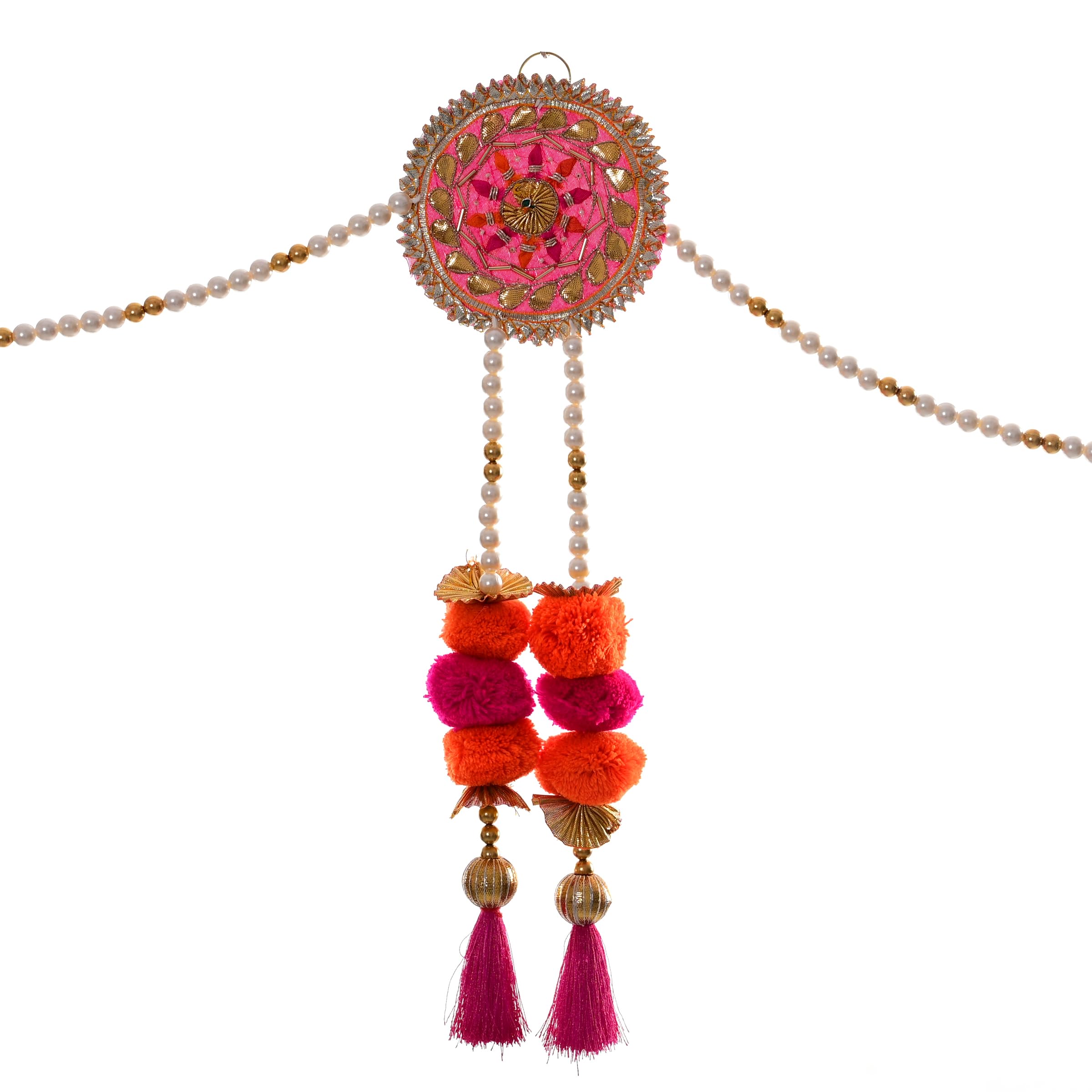 Toran Bandanwaar Gota Pompom Beads Hanging for Home Wall Door Temple Festival Wedding Function Party Decoration Décor and Gifting (Pink)