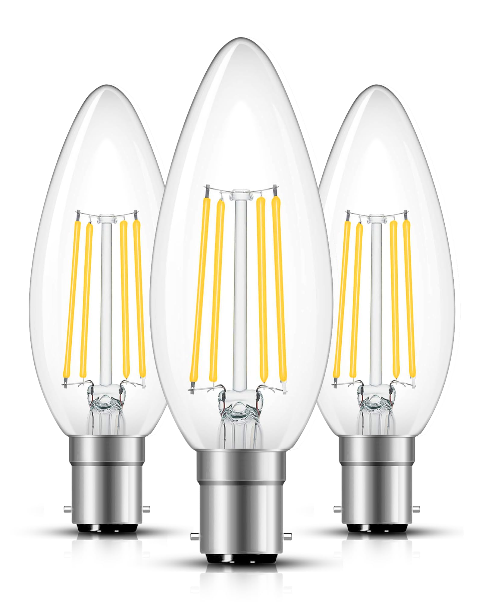 Flaspar Small Bayonet Light Bulb, 4W B15 LED Filament Candle Bulb 40W Incandescent Bulbs Equivalent, 2700K Warm White