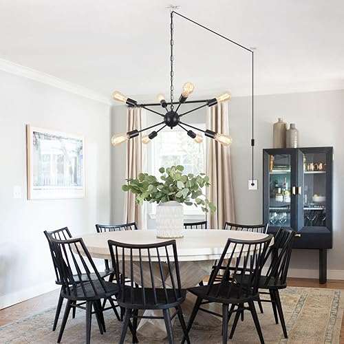Miniatura 2 de Candelabro negro enchufable con cable de encendidoapagado, lámpara de techo Sputnik, 8 luces, lámpara colgante de isla de cocina, lámpara colgante