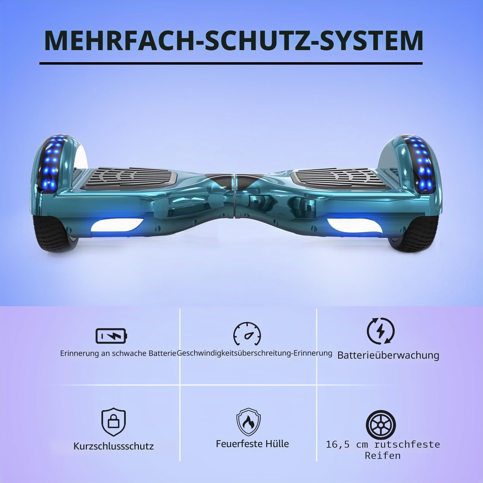 VOUUK Hoverboard 6,5-Zoll-Hoverboard mit Zwei Rädern, Mit Bluetooth-Lautsprecher, Mit LED-Lichtern Geeignet für Kinder und Erwachsene
