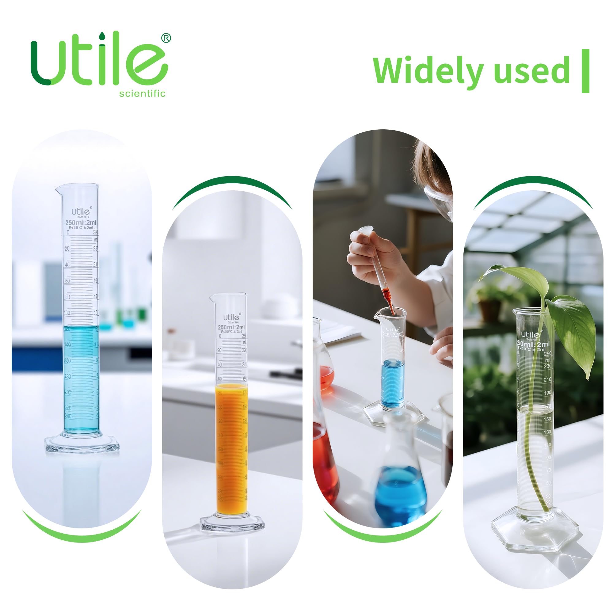 1 set di cilindri graduati in vetro da 1000 ml e 1 spazzola cilindrica, cilindro in vetro borosilicato 3.3 con base esagonale in plastica, cilindri da laboratorio in vetro, 4099.0124.1