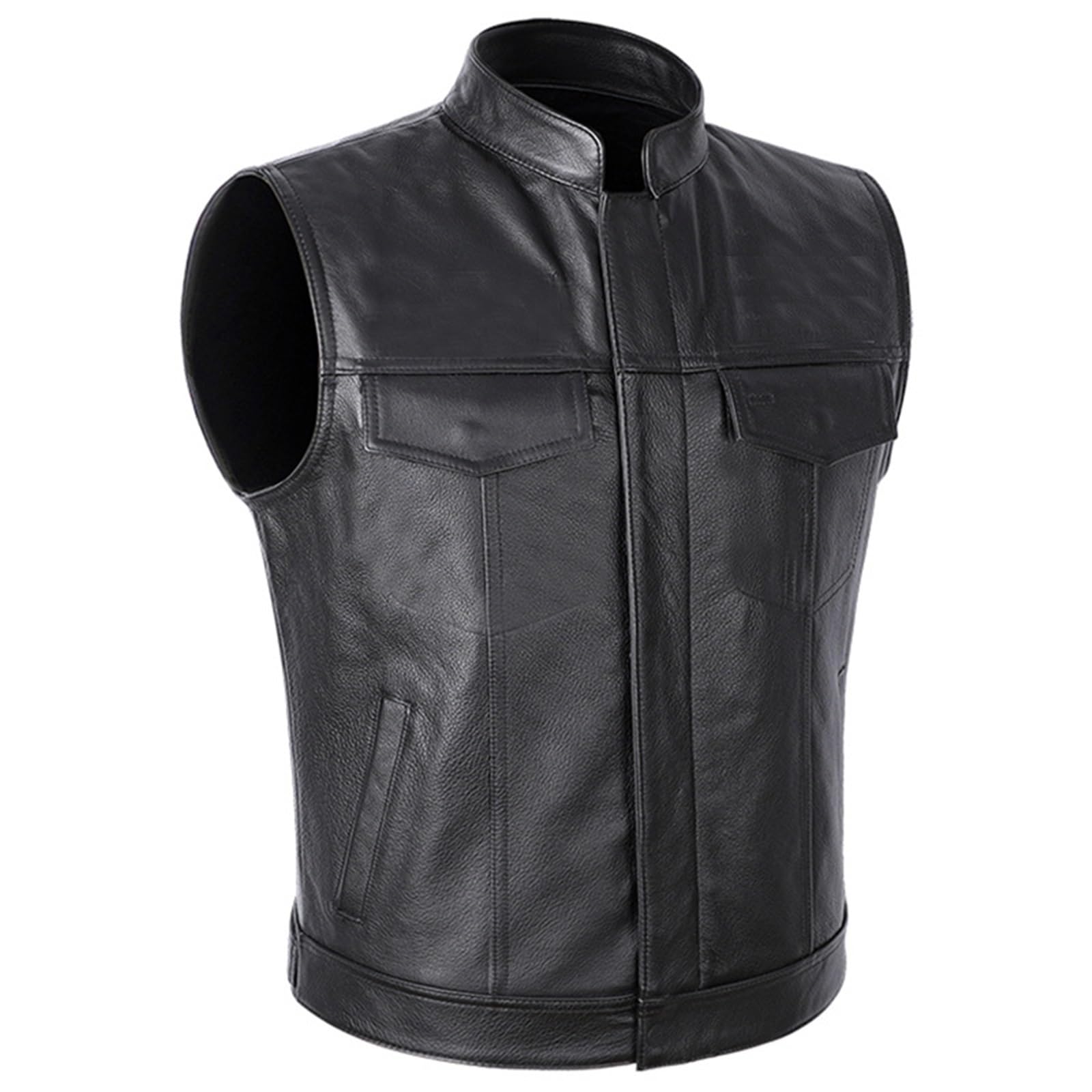 Men’s Motorcycle Leather Vest with Concealed Carry Pockets, Biker Vest Black,Men's Black Naked Leather Motorcycle Vest Waistcoat Bikers Gear（Black, XL,XXL) (Size : XL)