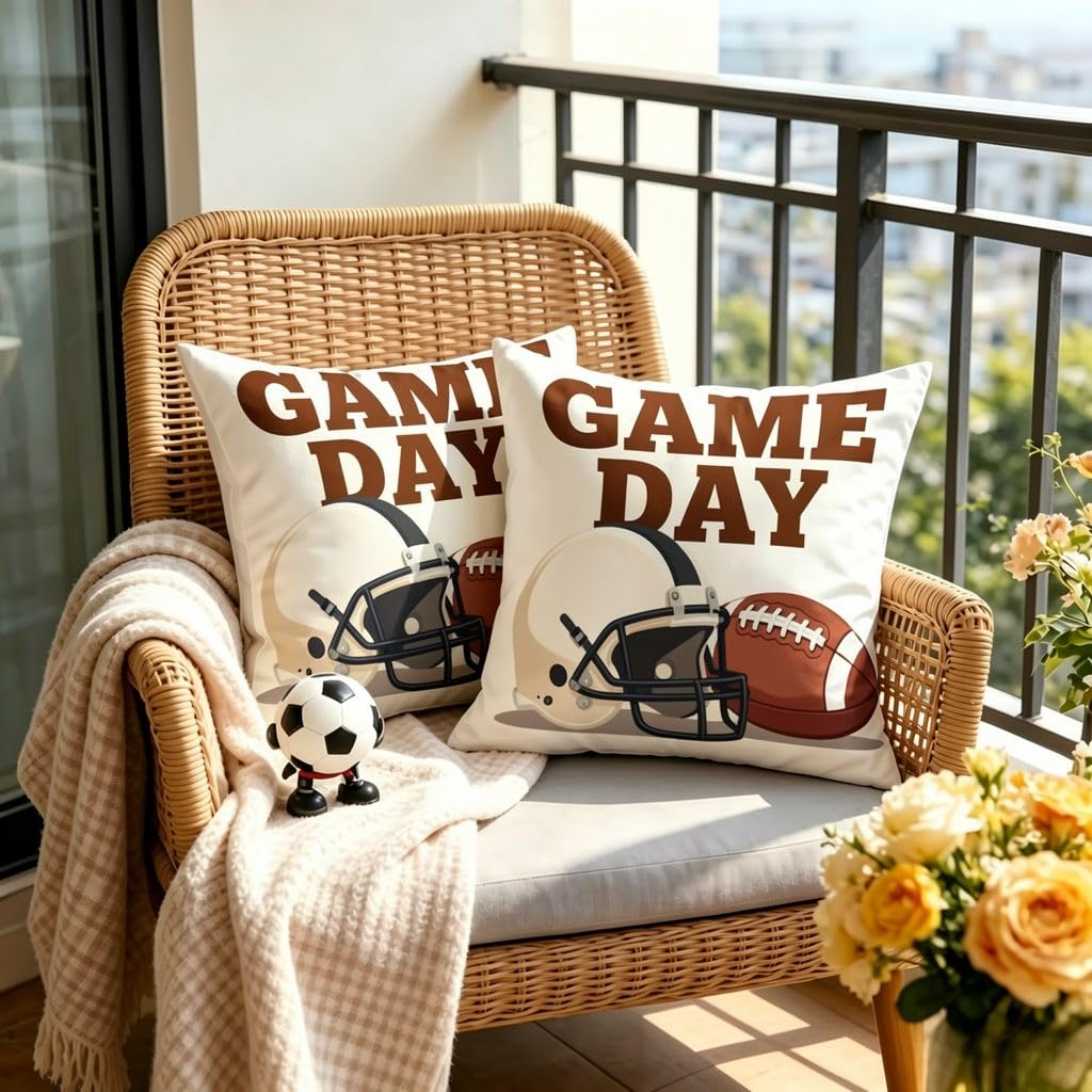 Football Game Day Linen Pillow Covers -12x12