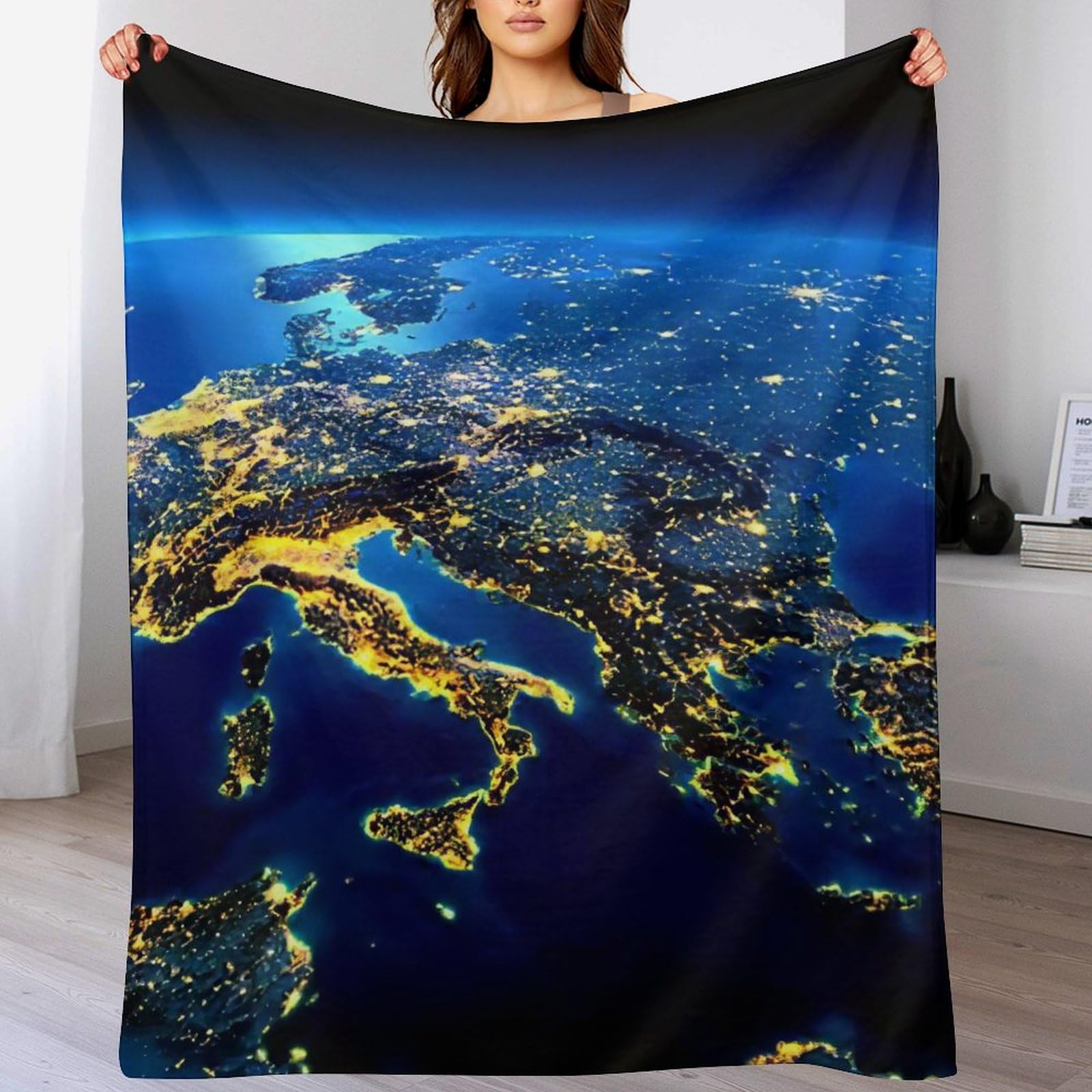 Couverture plaid de voyage carte du monde en flanelle de coton chaude 100x130cm pour lit et canapé