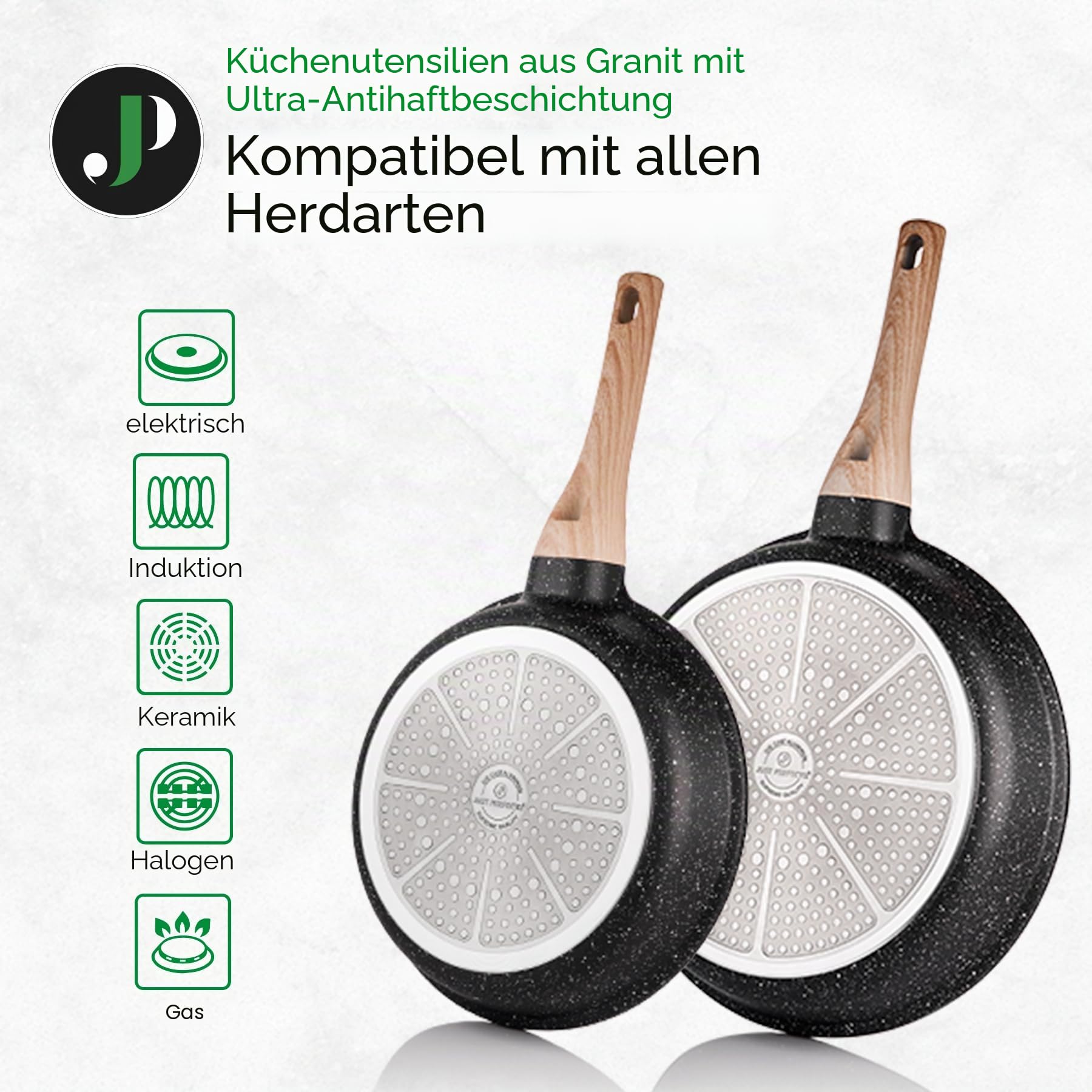 Just Perfecto 18-teiliges Kochgeschirr-Set mit Antihaftbeschichtung, mit abnehmbarem Griff, für alle Herdarten geeignet, auch Induktion, Antihaftbeschichtung ohne PFOA