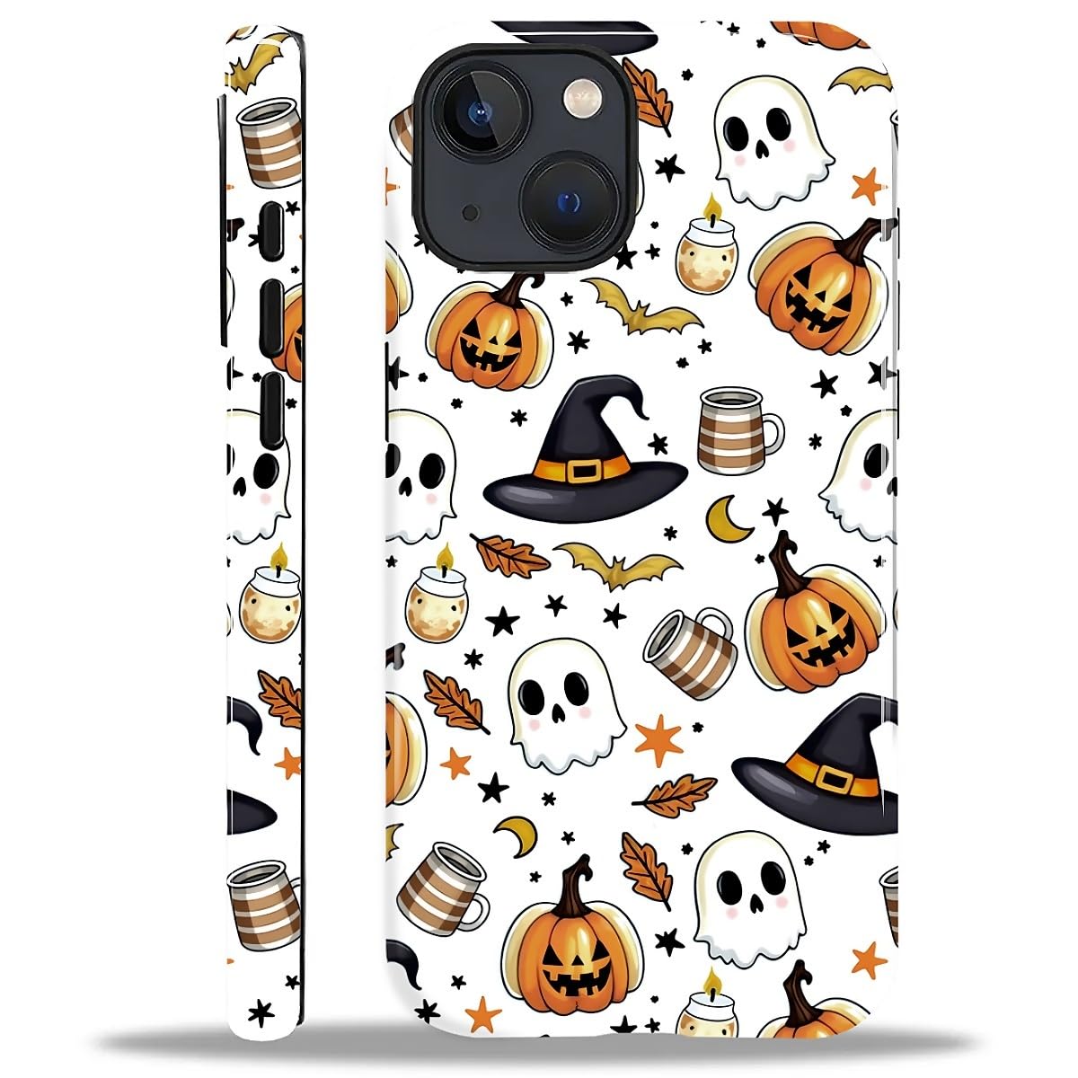 for iPhone 14/13 Case for Women Girl Men Boy, Compatible with MagSafe, Shockproof Soft Silicone & Hard PC Shell Protective Case for iPhone 14/13 - Candle Pumpkin Ghost Bat