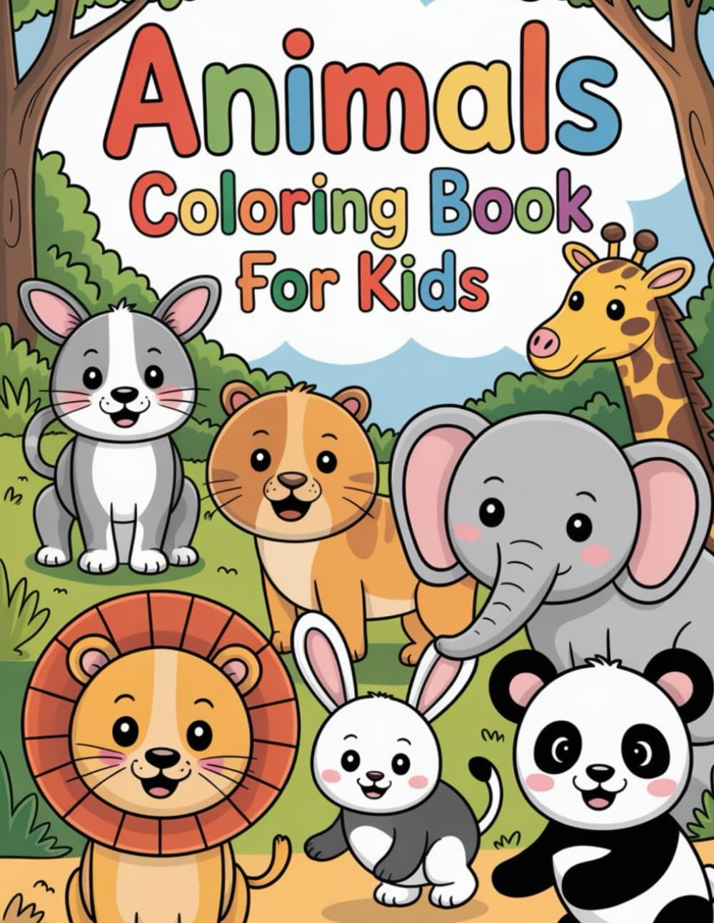 Happy Animal Friends: A Fun Illustrated Children’s Coloring Book for Kids Ages 3 to 6