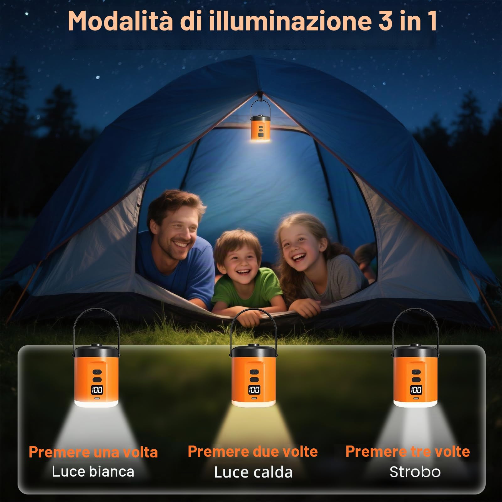 Pompa ad aria portatile per gonfiabili con batteria da 5000 mAh e luce da campeggio, pompa elettrica ultraveloce da 280 l/min, per gonfiare e sgonfiare per materassi ad aria, galleggianti per