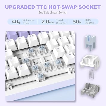 ATTACK SHARK Ajazz Hot Swappable Mechanical Keyboard 75% TKL RGB Backlit Wired Gaming Keyboard with Knob Control, Poron Foam Silicone Pad Gasket NKRO PBT Keycap for Win/Mac, Sea Salt Linear Switch