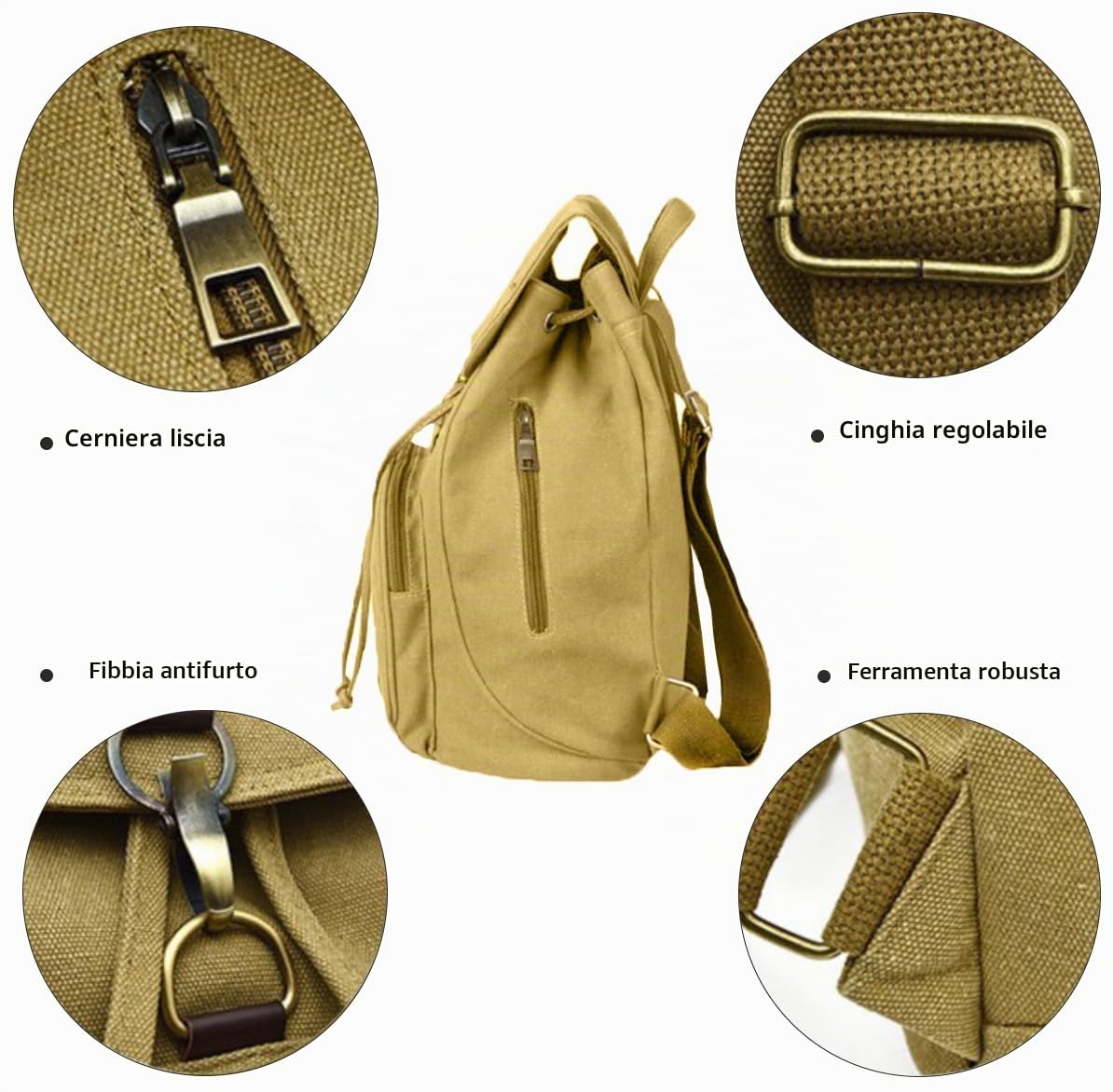 LassZone, zaino da donna in tela, stile vintage, con coulisse, multiuso, casual, per lo shopping, la scuola e il viaggio