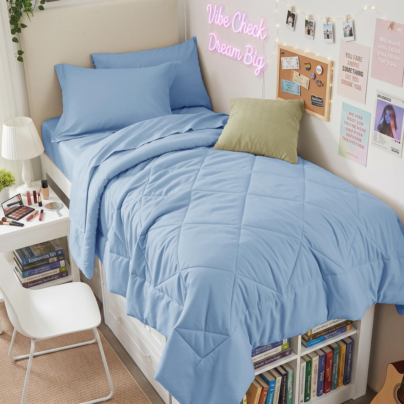 HEVUMYI 5-Piece Twin XL Comforter Set, Light Blue Bed in a Bag