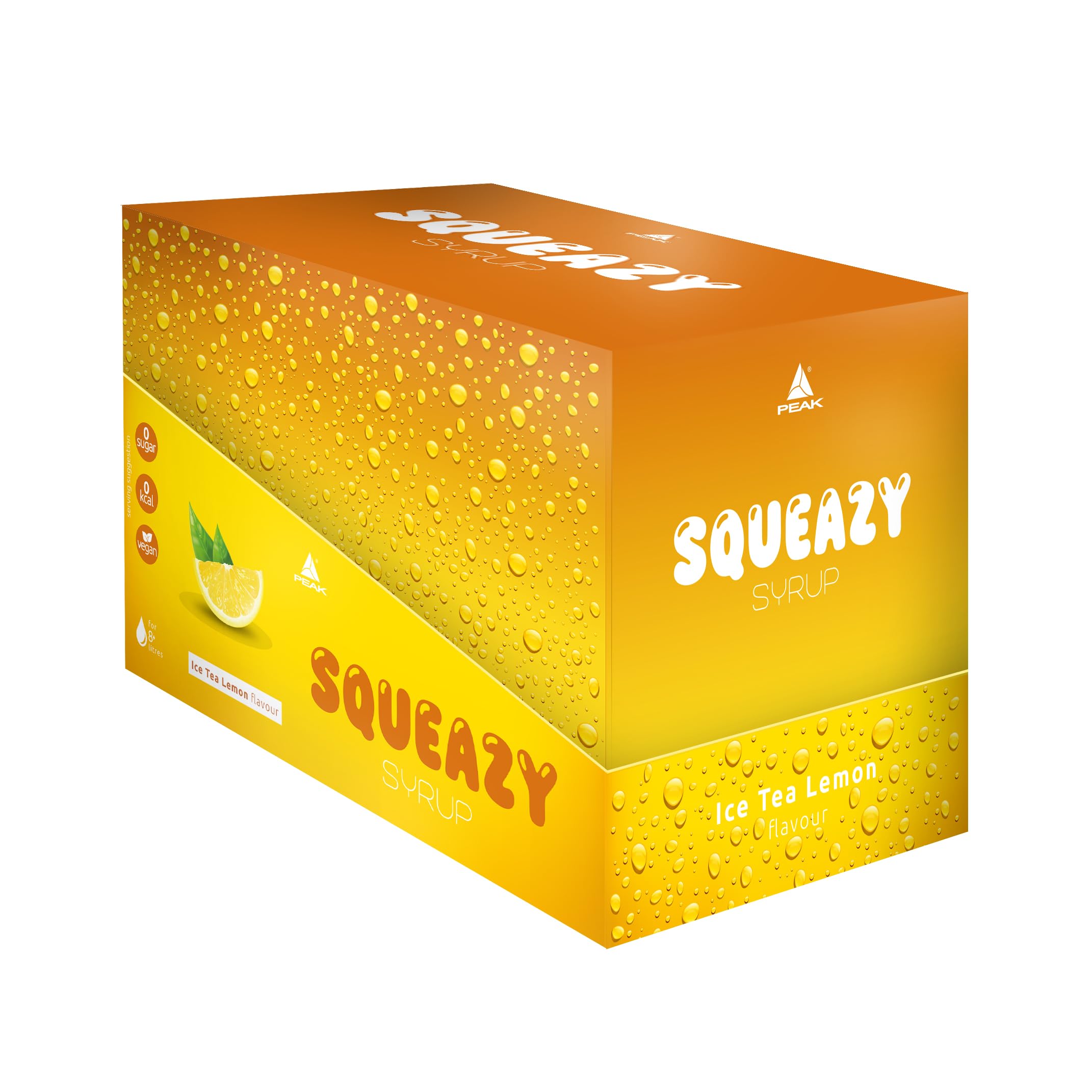 PEAK Squeazy Syrup - Display - 10 x 65ml - Gusto Tè Freddo al Limone I per fino a 8 l di bevanda pronta da bere I sciroppo senza zucchero con estratto di frutta reale I vegano I zero calorie