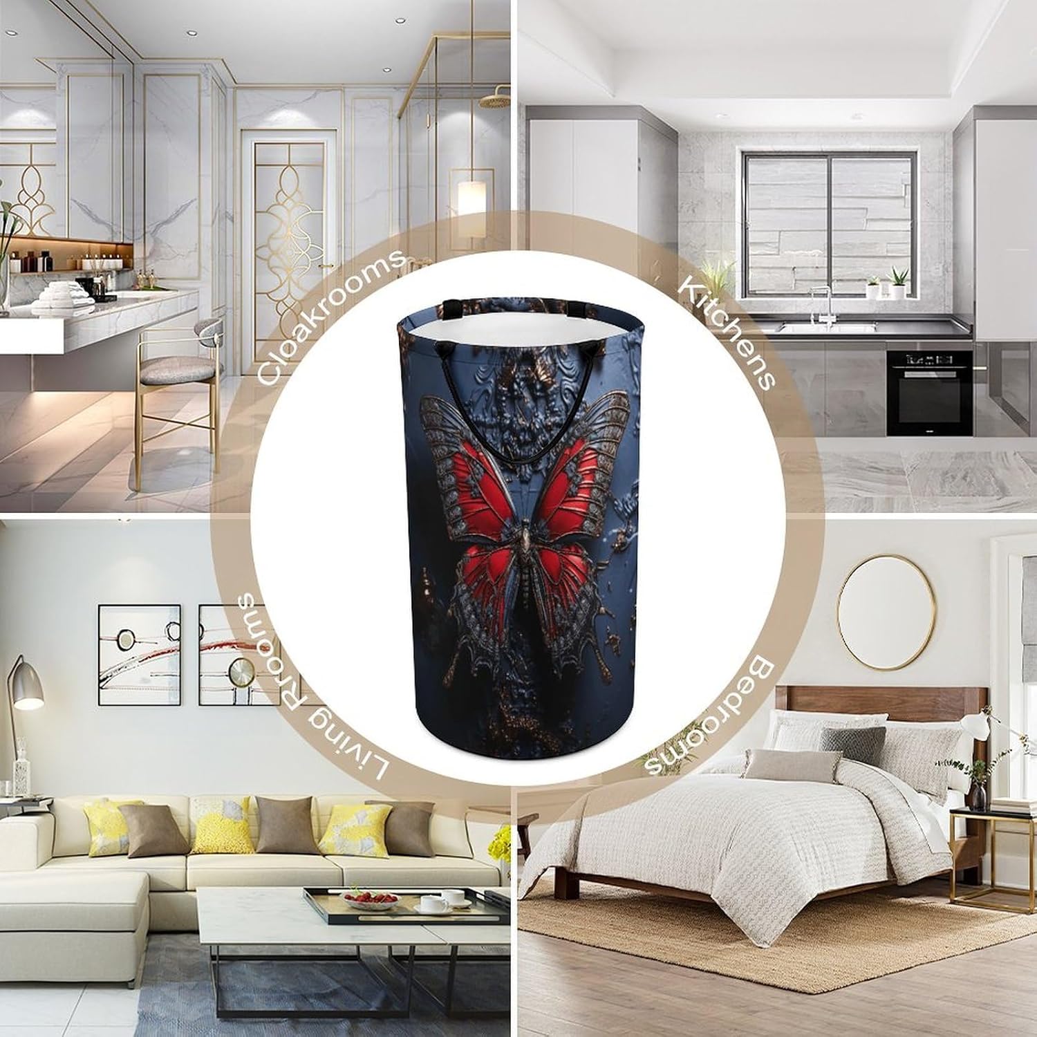 Red ButterflyLaundry Hamper - Large Dirty Clothes Bag.Storage Basket for Easy Carry Handles. Large Clothes Basket with Handles, Clothing Storage Bucket Toy Organizer for Bathroom Bedroom Dorm.