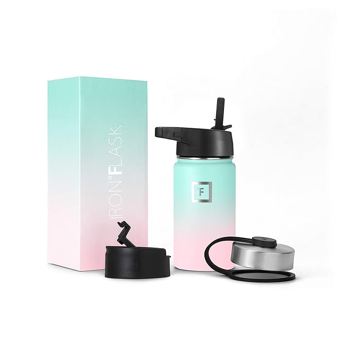 Buy Iron Flask Sports Water Bottle 14 Oz, 3 Lids (Straw Lid), Leak