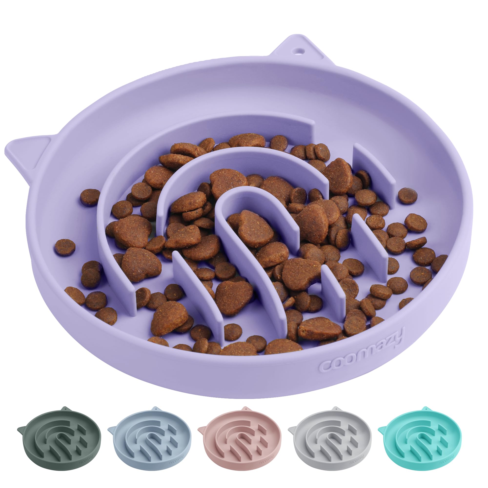 Coomazy Silicone Slow Feeder Dog Cat Bowls, Interactive Puzzle Toy for Pets Food Training, Keeps Dogs Cats Busy, Prevents Puppy Kitty Overeating (Purple, 1.4Cup)