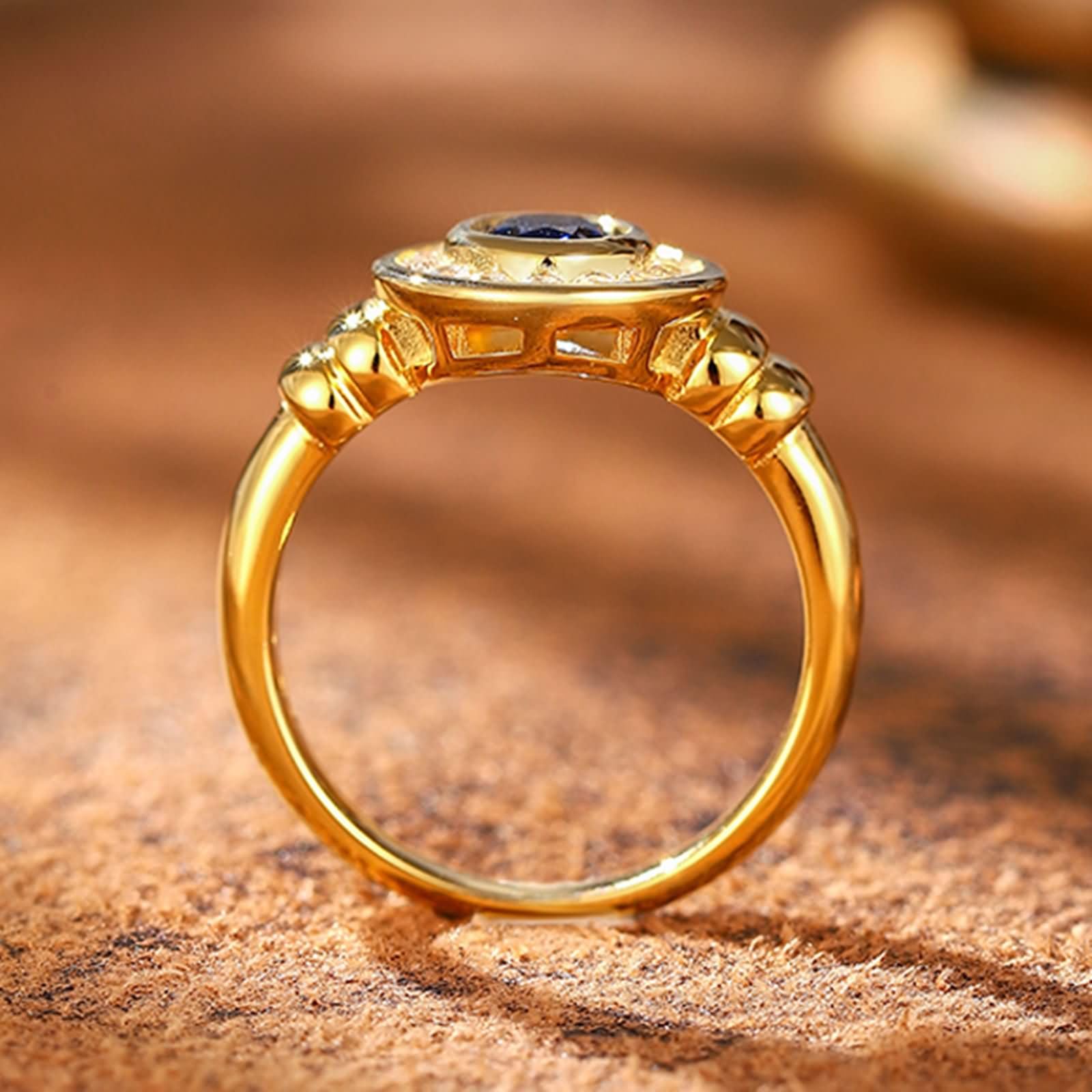 Anillos Promesa Oro Amarillo Mujer 9K / 14K / 18K, Oval con Zafiro de 1,2 ct y Moissanita, Anillo Oro Azul Boda Mujer
