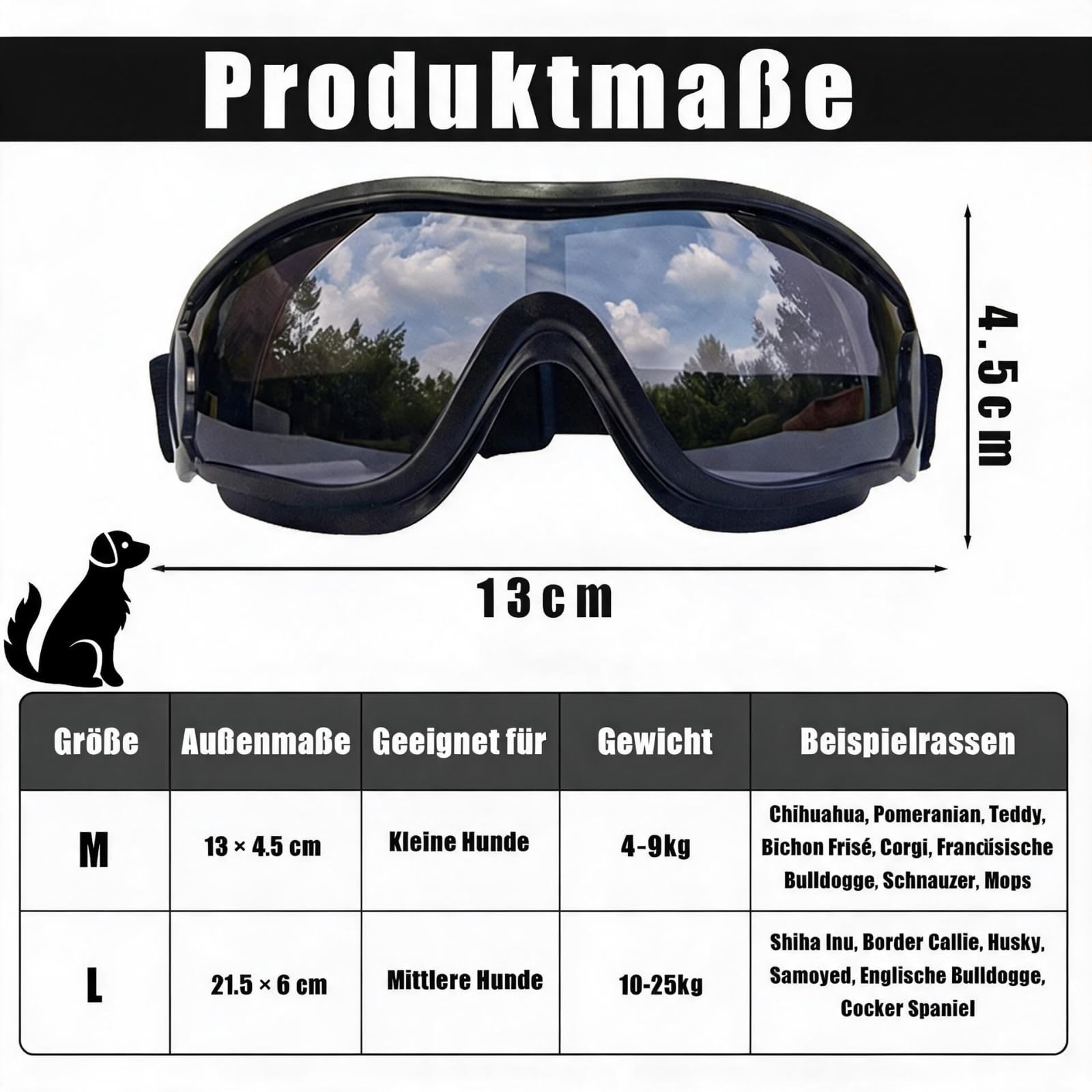 Okulary dla psów, pielęgnacja oczu, okulary dla małych psów, 1 sztuka, okulary ochronne dla zwierząt domowych, czarna oprawka, szara soczewka, na wędrówki, śnieg, jazdę samochodem, na wycieczkę