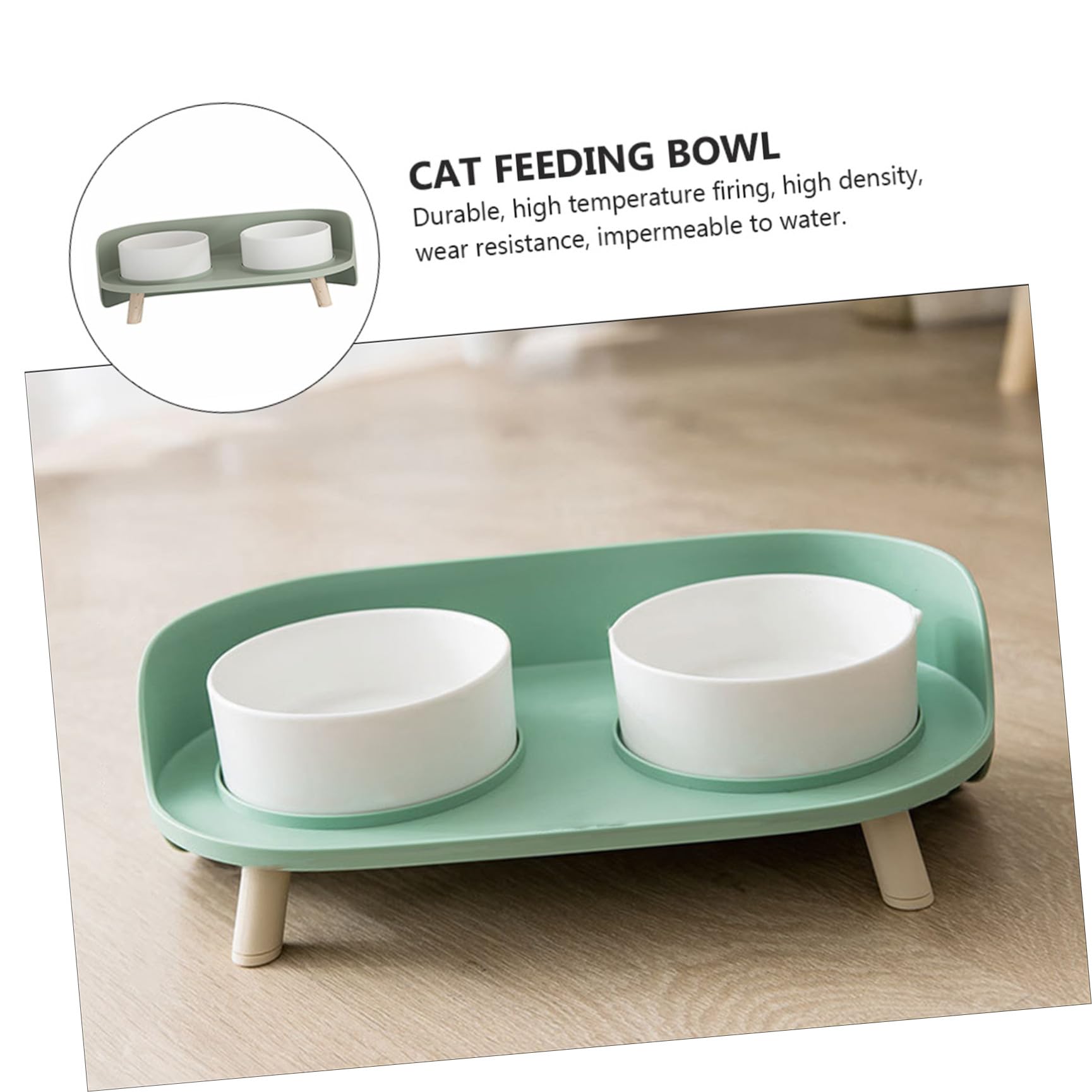 Toddmomy 1pieza Comedero De Cerámica para Gatos Altura Doble Tazón Antivuelco Color Verde Menta para Alimentación Segura y Cómoda De Mascotas