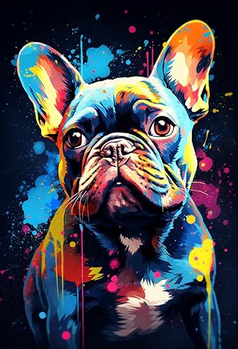 Colorido Bulldog Francés 5D Diamond Art Painting Kits redondo Full Drill Diamond Art DIY Paint by Diamond Number Kits para principiantes Punto de