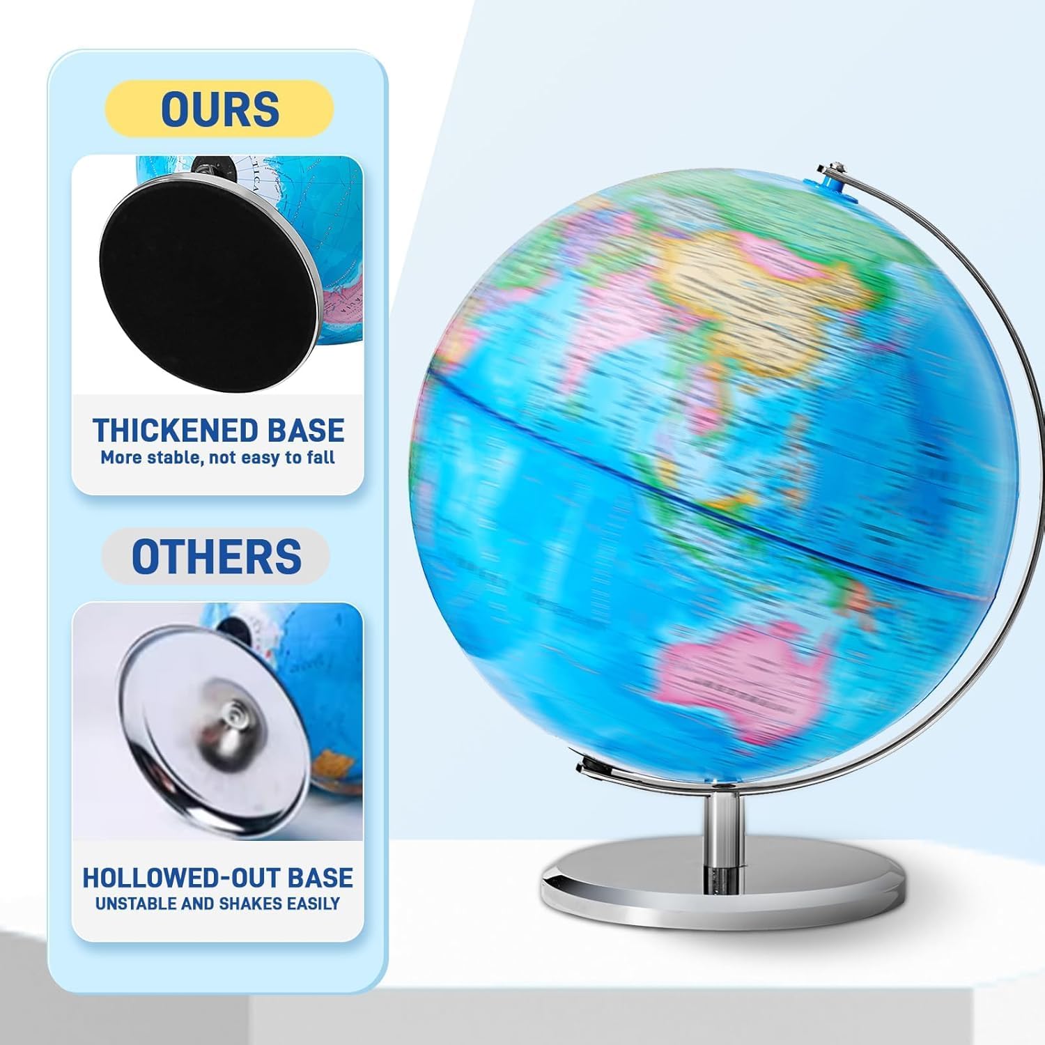 13in World Globe for Kids, Teacher - Large Classroom Learning Globe with Stable Heavy Duty Metal Base, HD Waterproof Printed Map & Rewritable Surface (No Assembly Required)