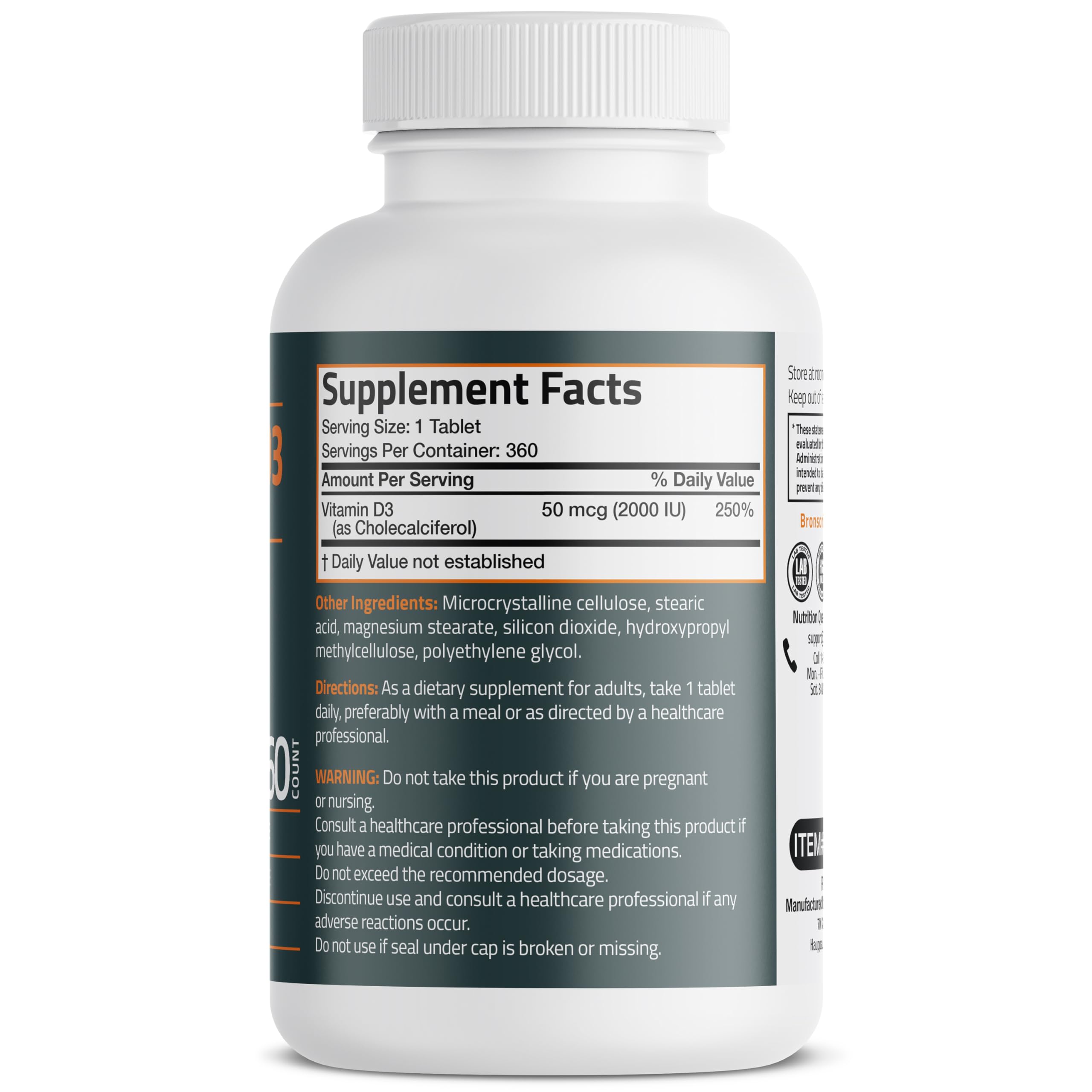 Bronson Vitamin D3 2000 IU (50 mcg) for Bone Health, 360 Tablets — Amazon image 2