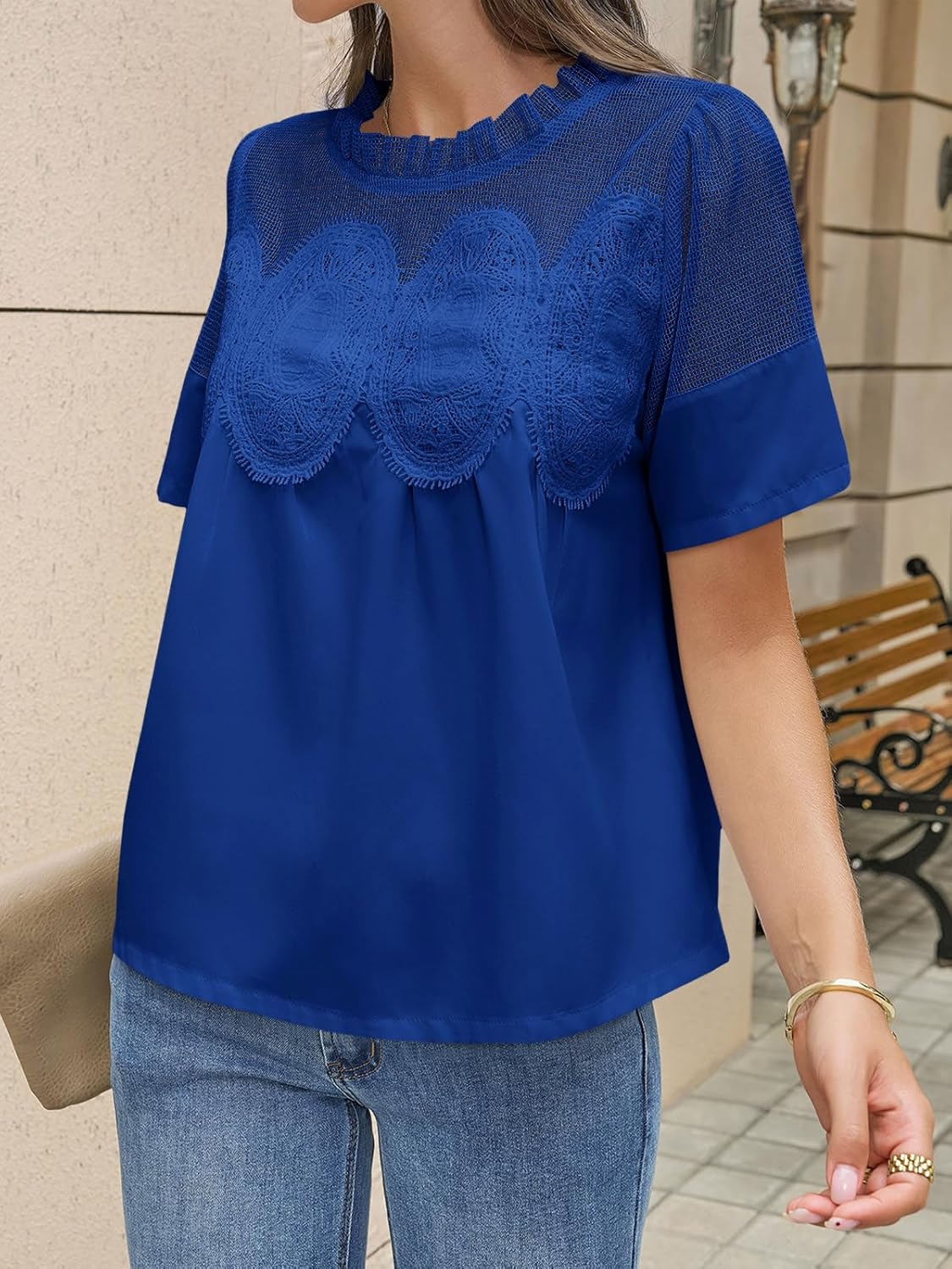 Cicy Bell Womens Babydoll Lace Blouses Short Sleeve Ruffle Crew Neck Peplum Tops Dressy Casual Loose Fit Shirts - Image 4