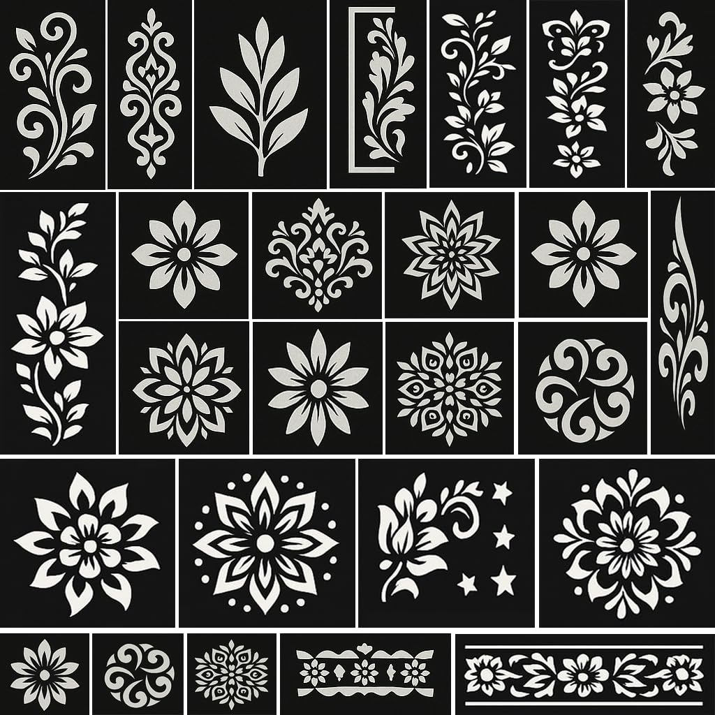 Saraa Enterprises Reusable Henna Tattoo Stencils Set for Hands & Forearm | Indian Mehendi Stencils for Women, Girls & Kids | Easy to Use in 4 Steps | Full Hand & Combo Pack Designs 7-image-17