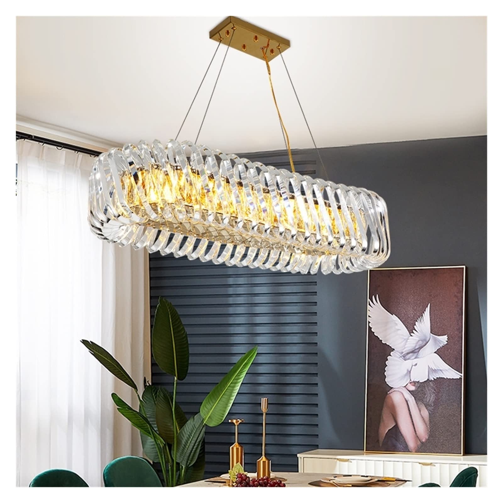 Genérico Lámparas de araña, Candelabros de Cristal Led Redondo de Acero Inoxidable araña de Cristal for Estudio Sala de Estar Dormitorio lámpara Colgante Ovalada Accesorios de iluminación