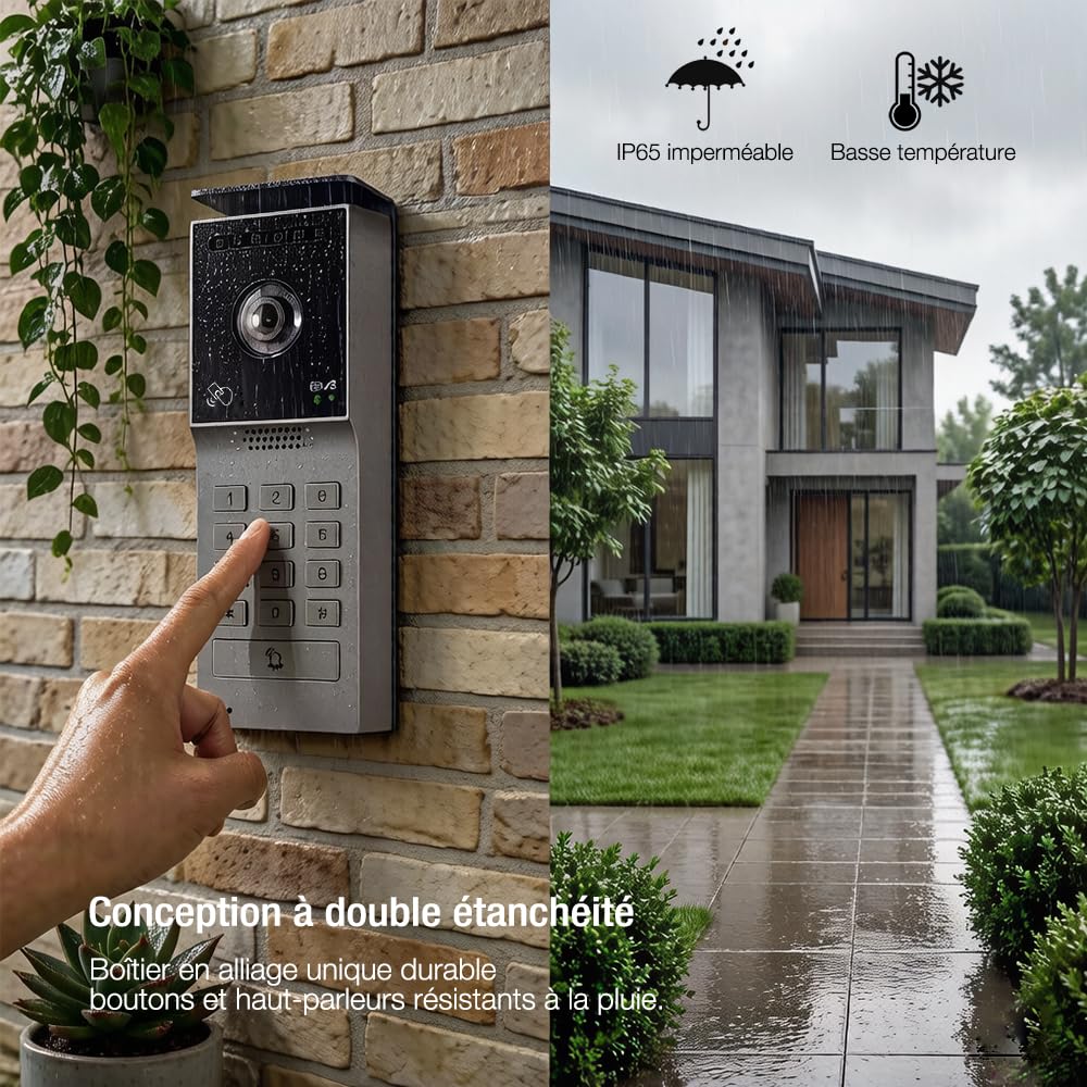 Visiophone Filaire Connecté à 2 Fils,Interphone Vidéo IP WiFi avec 7'' écran Tactile,Résolution 1080P,Unlock à Distance Via APP/IC Cartes,Audio Bidirectionnel, NO/NC Verrouillage de Porte