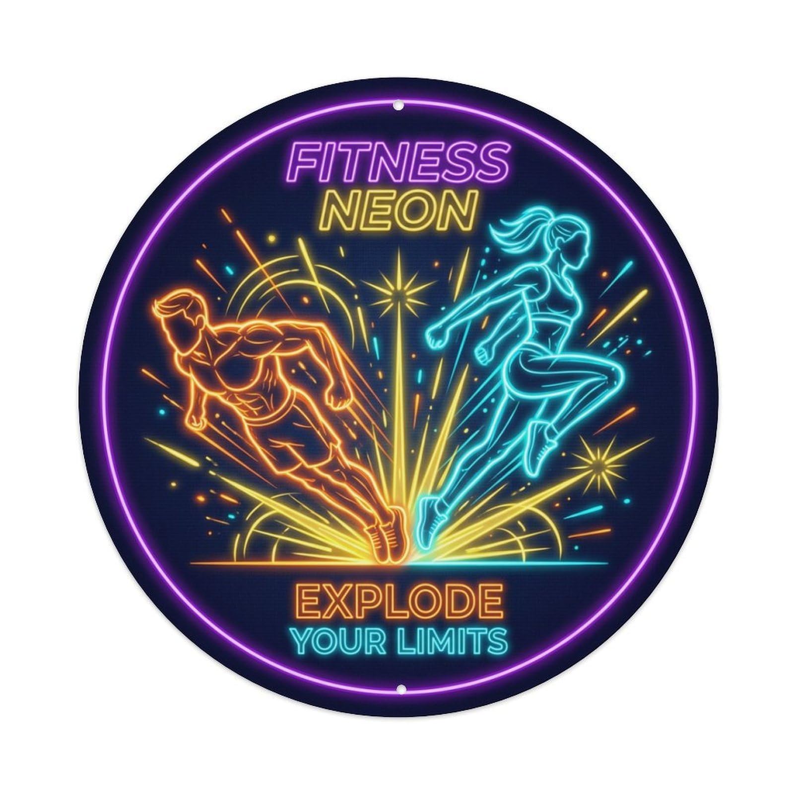 Vintage Faux Neon Gym Retro Bodybuilding Plyometric Metal Tin Sign