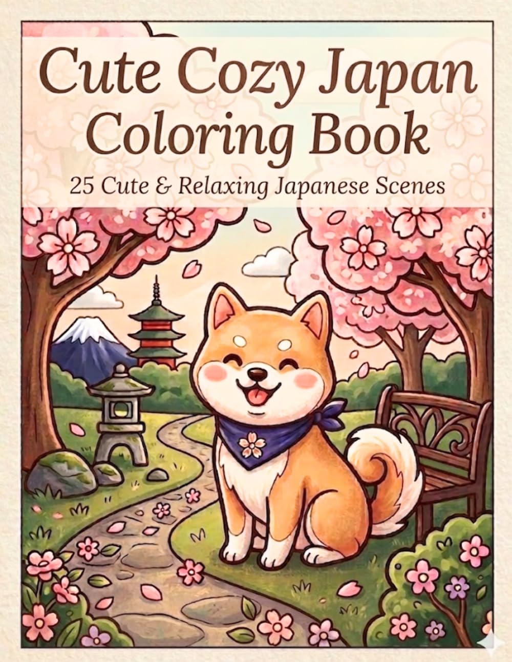 Cute Cozy Japan Coloring Book: 25 Cute & Relaxing Japanese Scenes for Adults and Teens