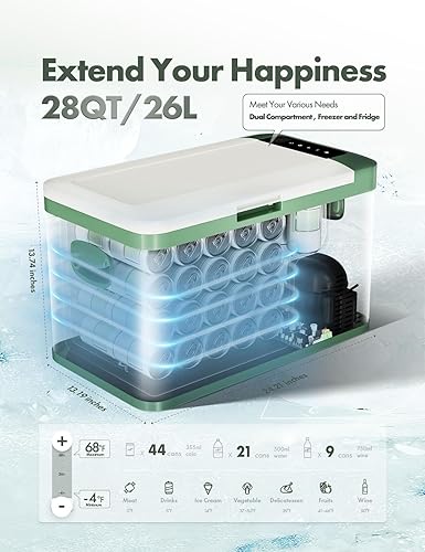Miniatura 2 de A-Premium Refrigerador de 12 voltios 28QT26.1L Refrigerador portátil para automóvil, -4F  68F congelador portátil de enfriamiento rápido con 1224V