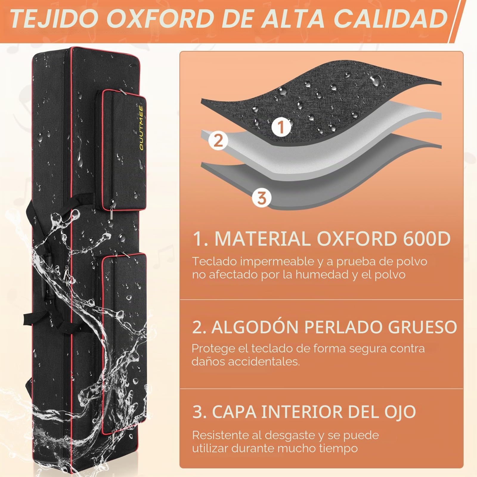 OUUTMEE funda 88 keyboard, para pianos electrónicos, tela Oxford 600D con 10 mm Inicio, Gigbag (negro) a prueba de golpes, impermeable, cuatro protectores de esquina