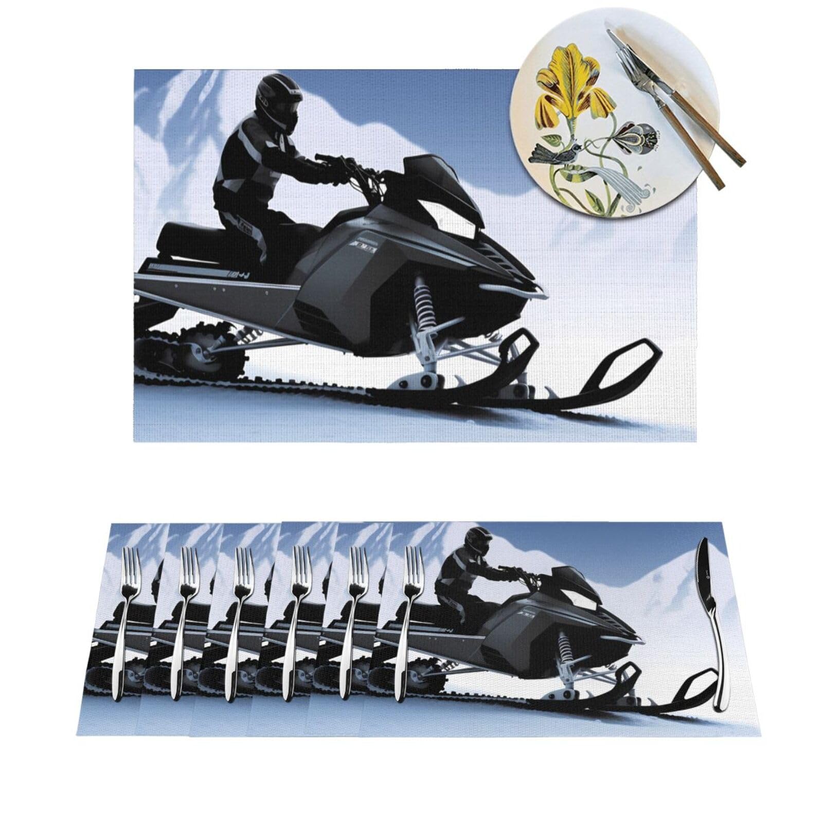 Sets de table tissés motoneige lavables et antidérapants pour repas de famille