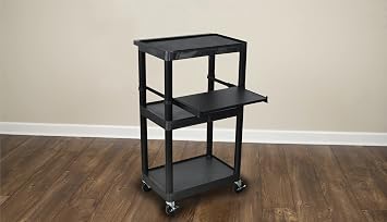 LUXOR LP34LE-B AV Cart with Three Shelves, Front Pullout Shelf, 300 lbs. Weight Capacity, 24W x 18D x 34H, 15' Cord
