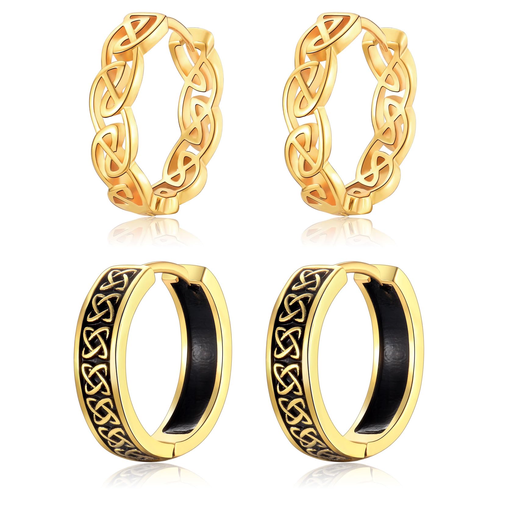 EPIRORA Sterling Silver Small Hoop Earrings for Women Girls Men, 2 Pairs Hypoallergenic 14K Gold Plated Celtic Knot Huggie Earring Set, Gold