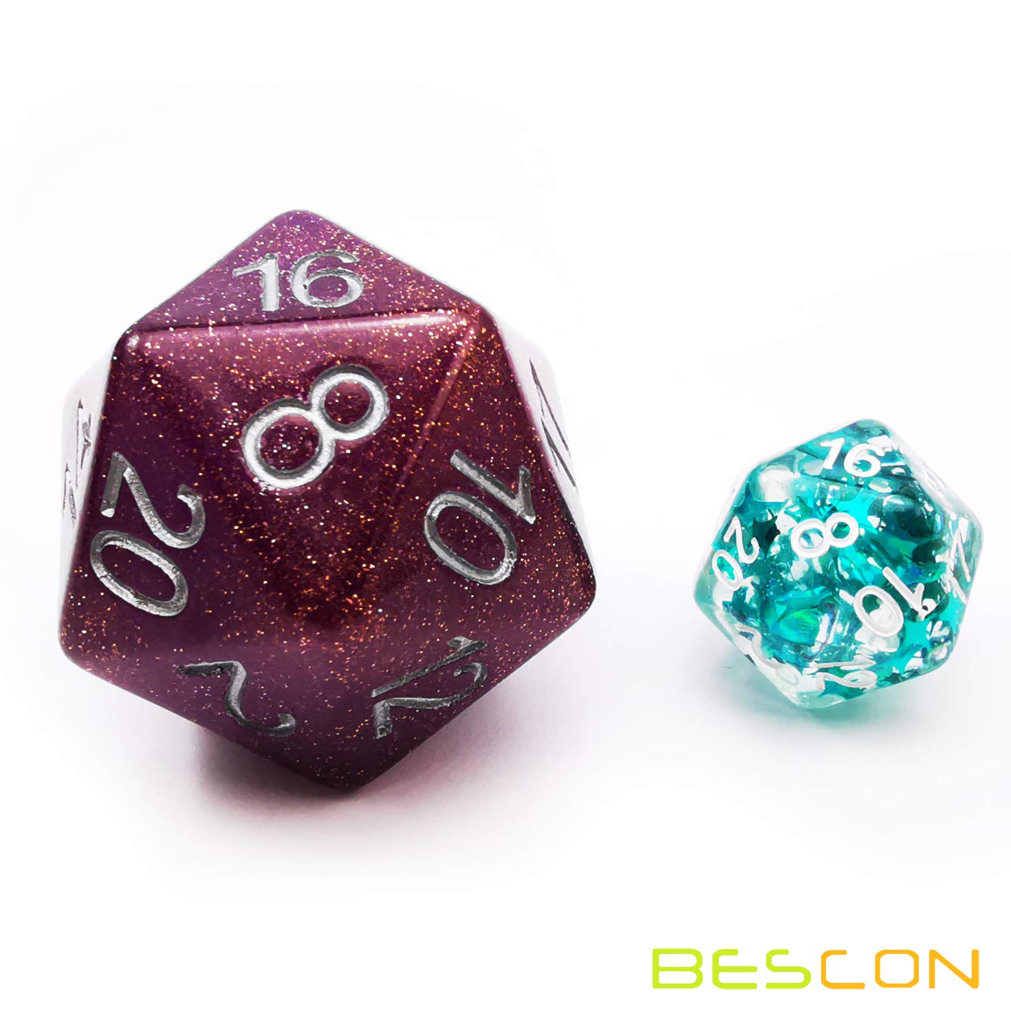 Bescon Glitter Jumbo D20 38MM, Big Size 20 Sides Dice Glitter Purple, Big 20 Faces Cube 1.5 inch, 38 Millimetre - Image 3