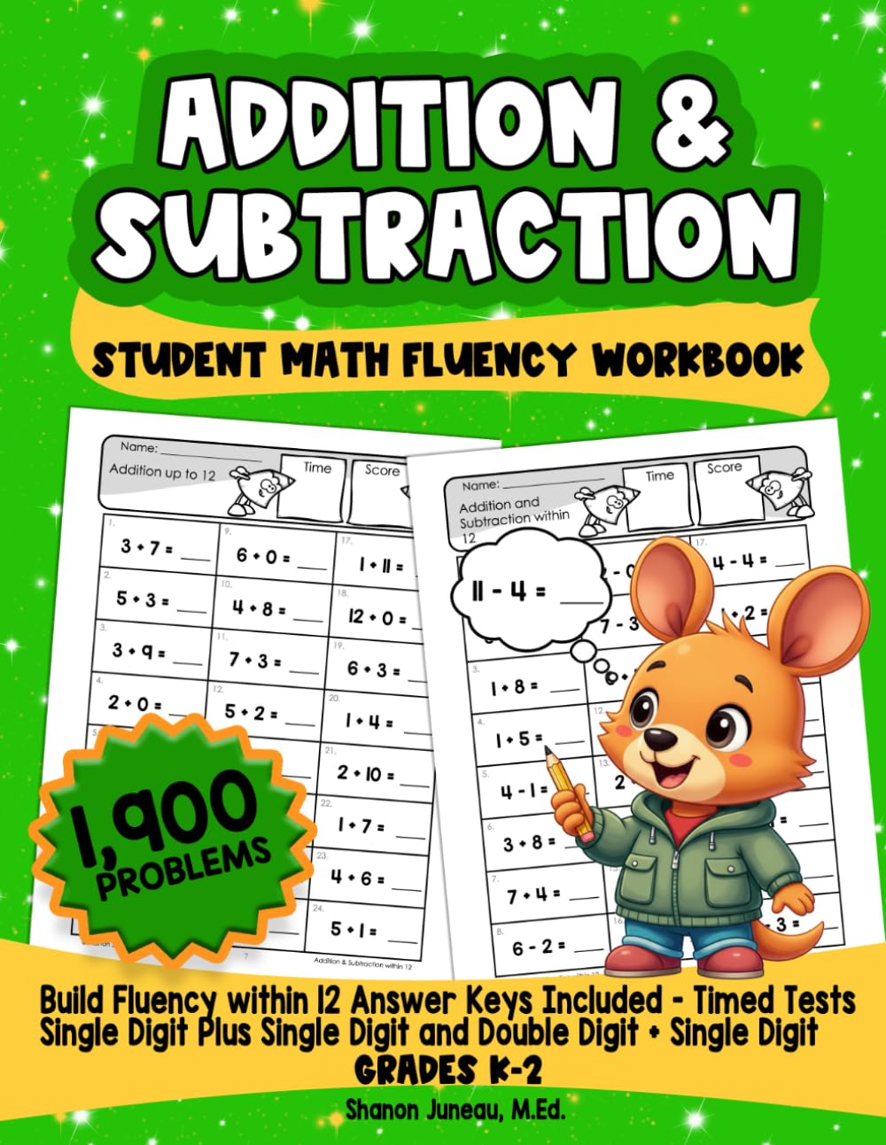 Addition & Subtraction within 12: Math Fluency Workbook, Grades K-2, Timed Tests, Single Digit Plus Single Digit and...