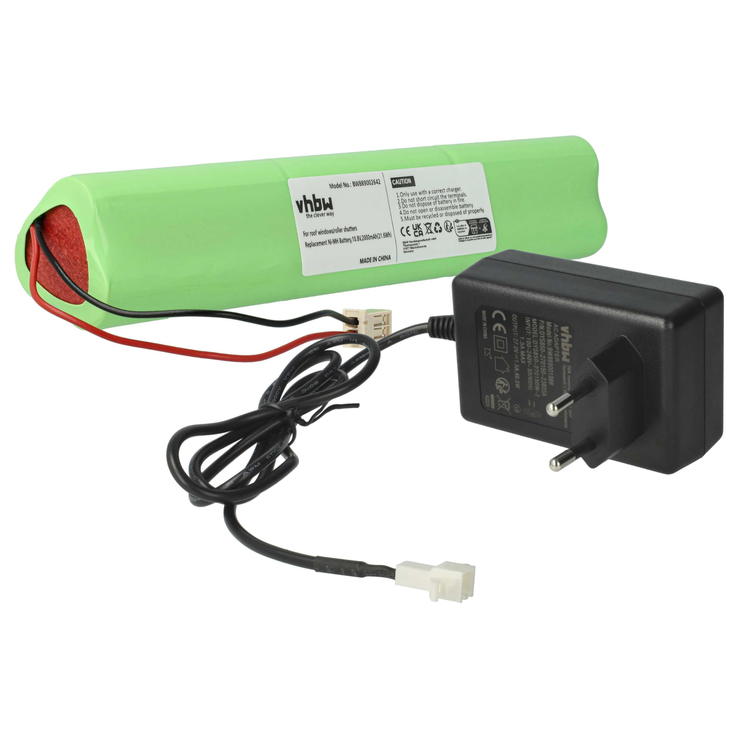 vhbw Cargador Incl. batería (2000 mAh) reemplaza Velux 946933, 946930, GP210AFHT, 846933 para baterías NiMH